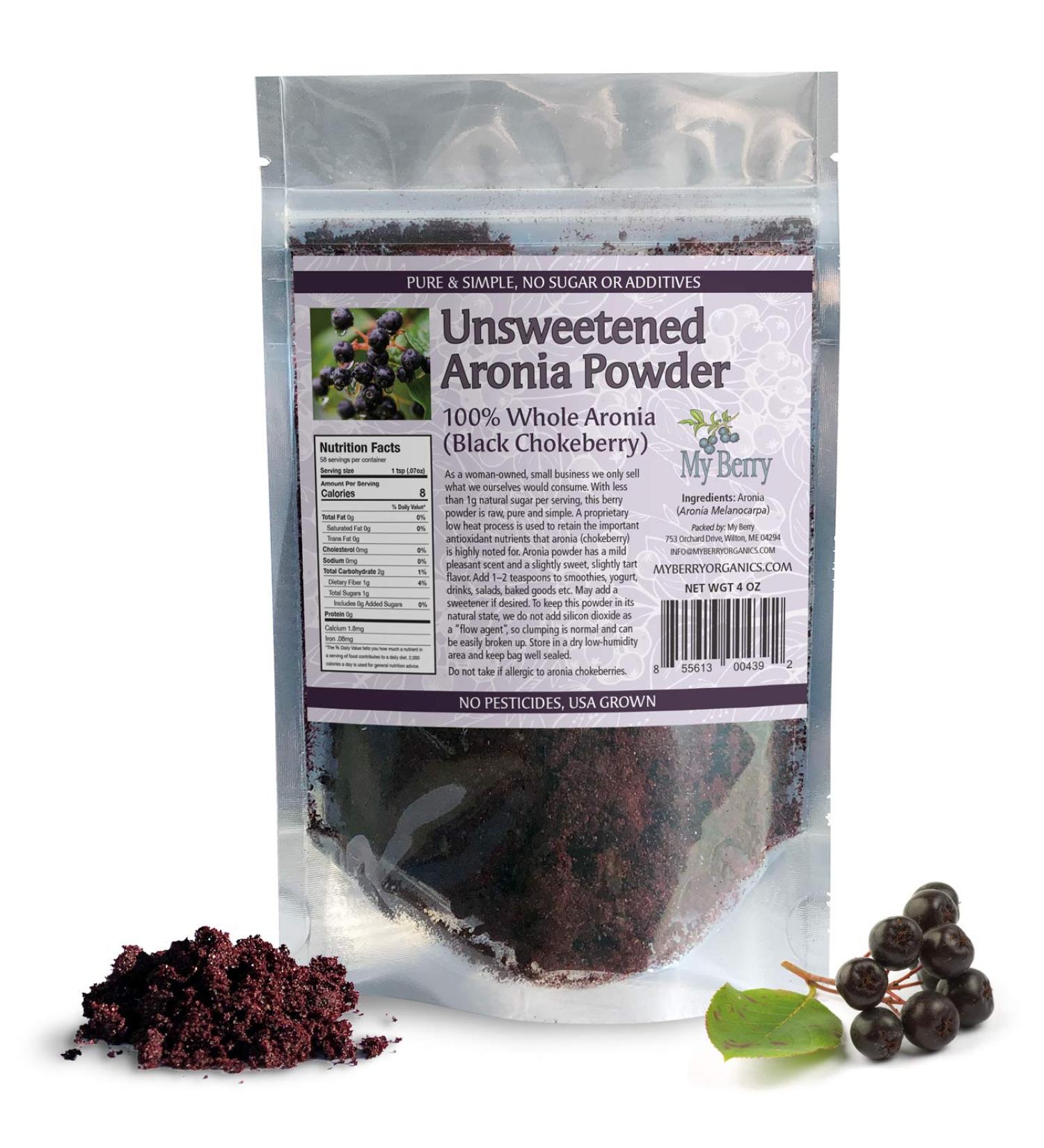 Aronia Berry Unsweetened Powder, No Pesticides, NOT Aronia Cherry from Overseas But Aronia Berry USA Grown, Aronia Black Chokeberry, Pure & Simple with No Additives