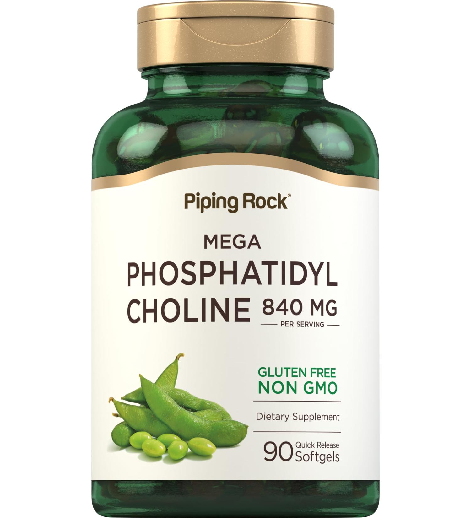 Piping Rock Phosphatidyl Choline Supplement | 840mg | 90 Softgels | from Soy Lecithin | Non-GMO Gluten Free - Buy Online on GoSupps.com