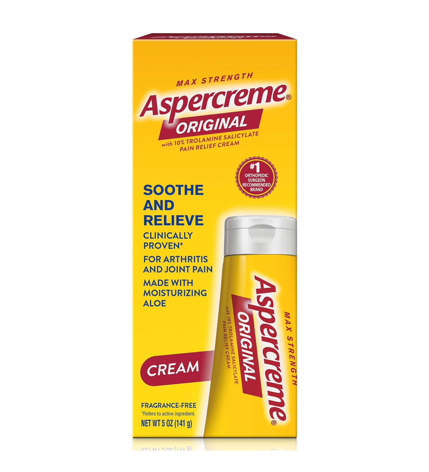 Aspercreme Original Pain Relief Cream - 10% Trolamine Salicylate, Fragrance-Free, Max Strength - 5 oz - Buy Online on GoSupps.com