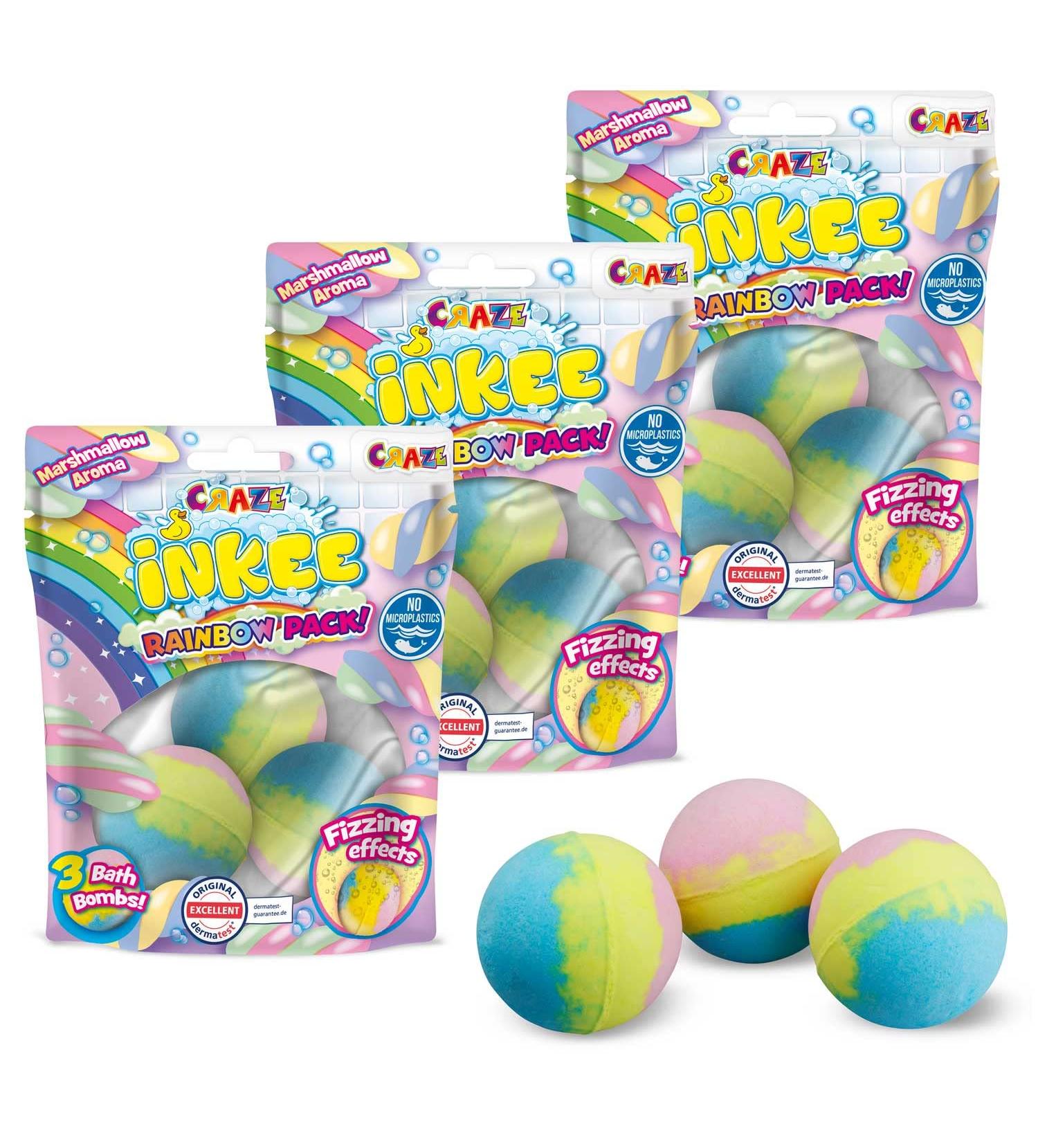 Inkee Rainbow Bath Bombs | 9x Colorful Children s Shower Balls with Marshmallow Scent & Almond Oil - Buy Online on GoSupps.com