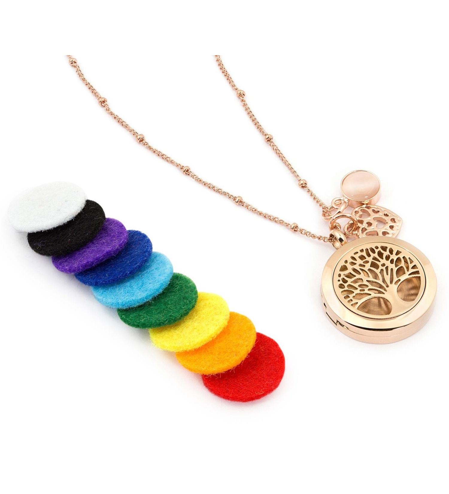 Rose Gold Tree of Life Essential Oil Diffuser Necklace | Aromatherapy Jewelry Gift Set | Hypoallergenic Stainless Steel 20.8" Chain + 9 Pads + Charms - Buy Online on GoSupps.com