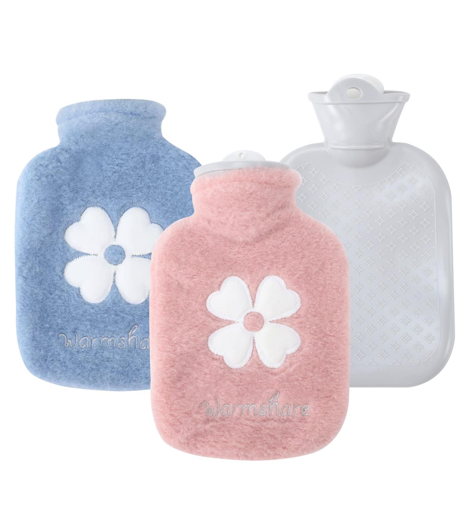 500ML Cute Mini Hot Water Bottle with Plush Cover - Neck, Shoulder, Hand, and Feet Warmer for Women and Kids - Includes 2 Removable Covers - Buy Online on GoSupps.com