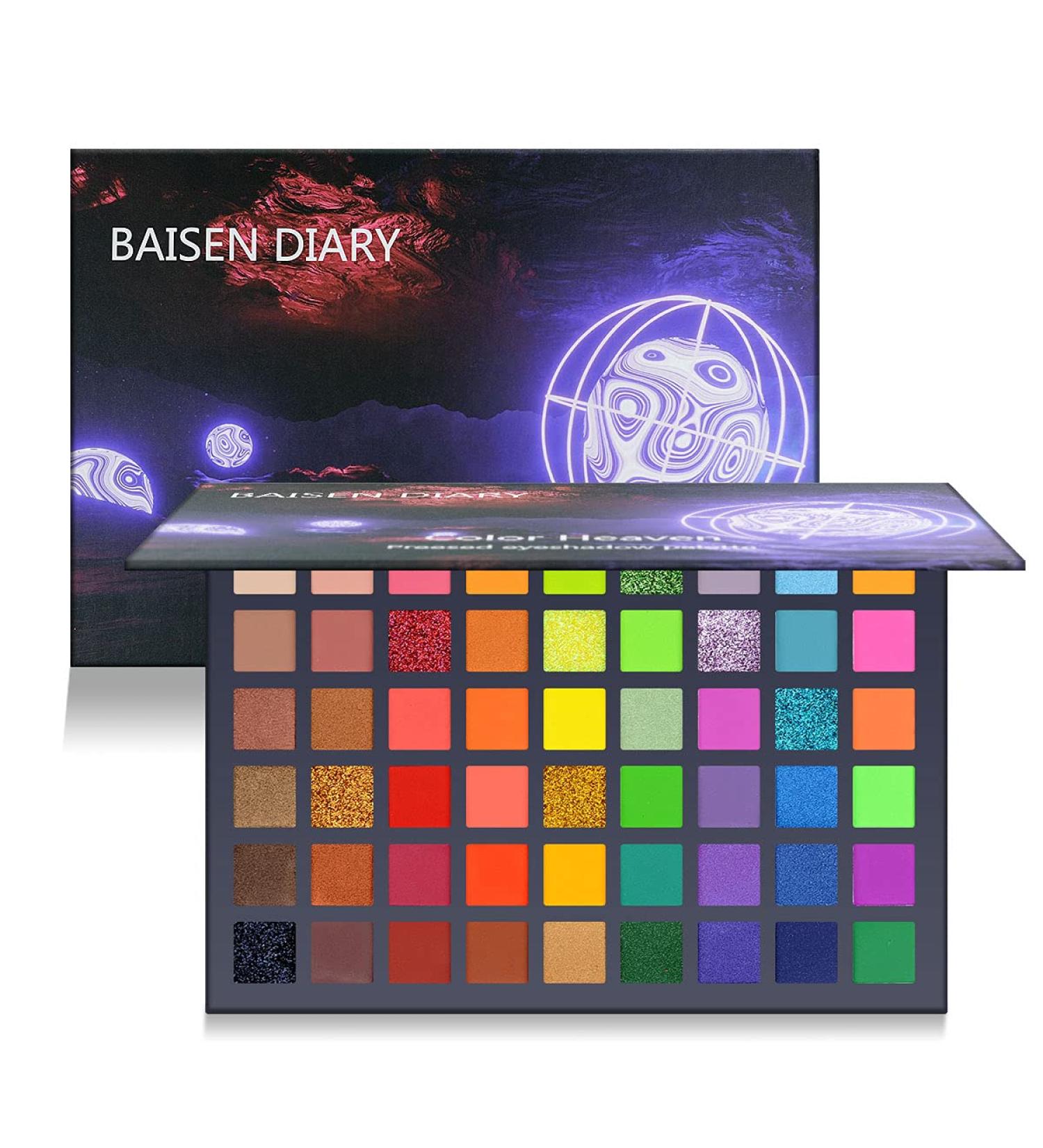 BAISEN DIARY 54 Colorful Eyeshadow Palette - Neon Shimmer Matte Glitter | Waterproof, Long Lasting, Highly Pigmented | Makeup Gift Set - Buy Online on GoSupps.com