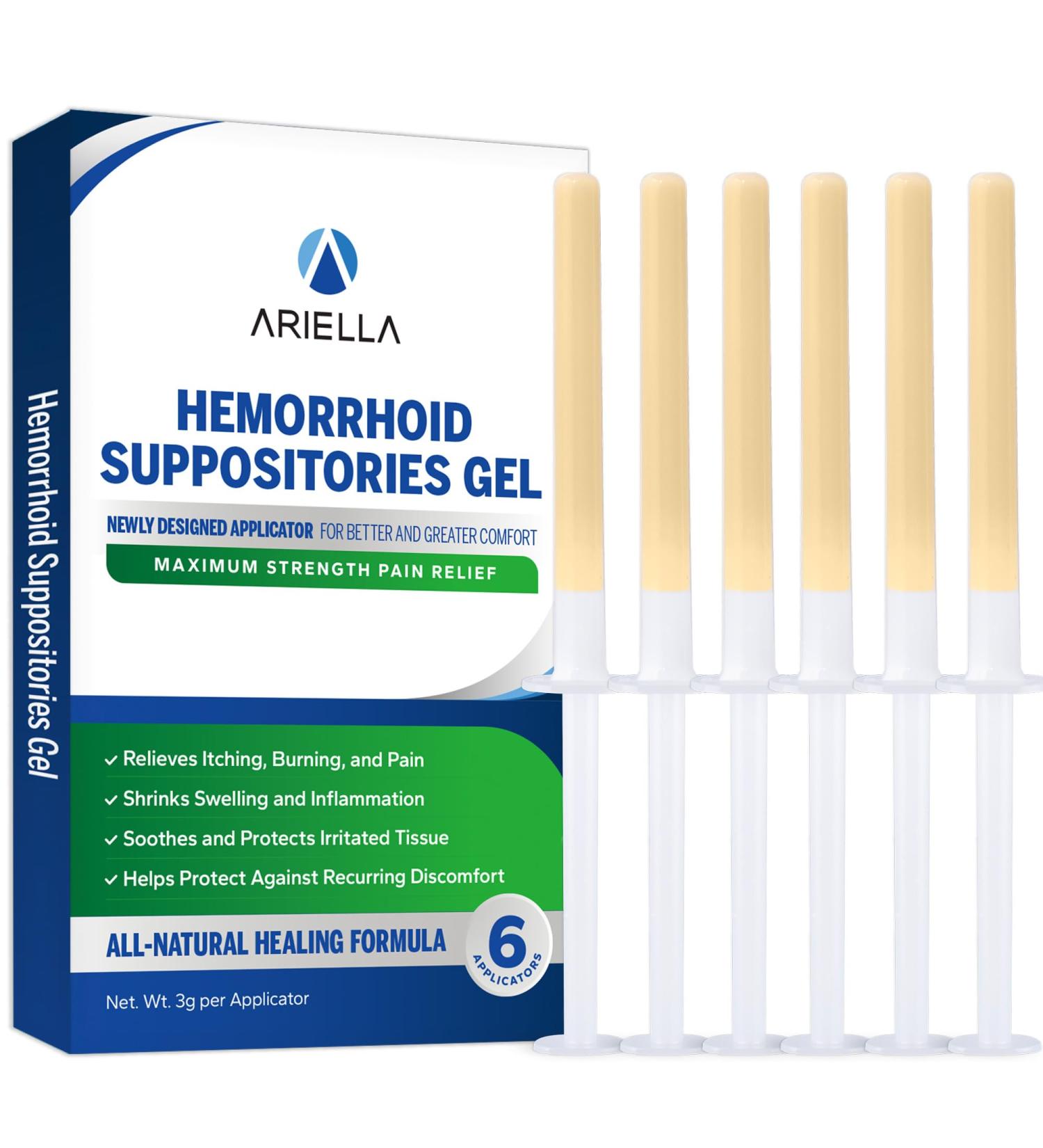 Ariella Hemorrhoid Treatment Suppository Gel: 6 Count - Natural & Herbal - Relieve Itching Burning Discomfort - Internal Relief - New Rounded Applicator - Nighttime Use Aloe Pack of 6 - Buy Online on GoSupps.com