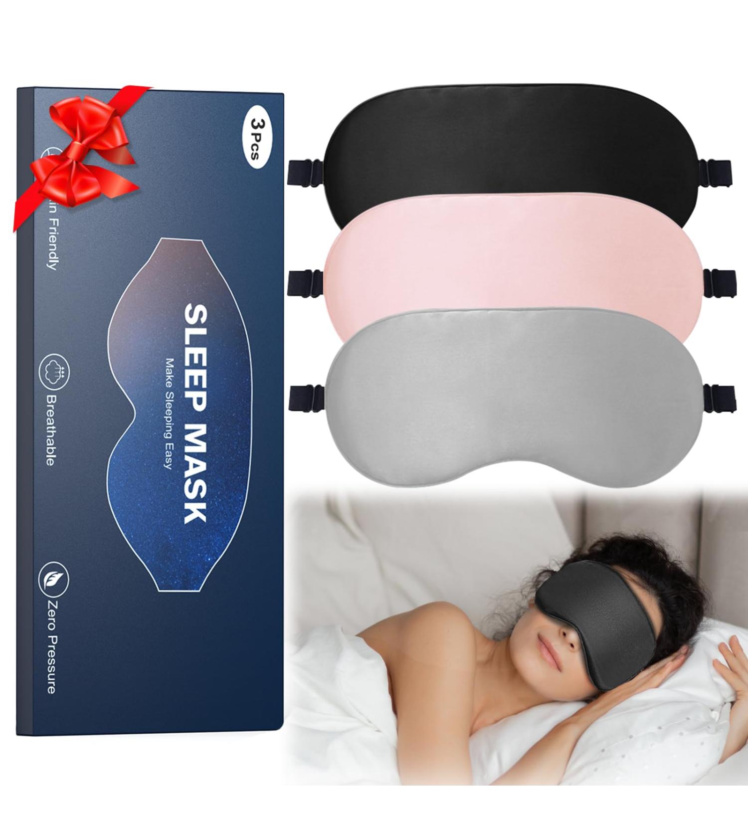 Huhubol 3 Pack Silk Sleep Mask Set - Light Blocking Eye Mask for Men and Women - Soft, Comfortable Blindfold for Travel, Yoga, Nap - Gray - Buy Online on GoSupps.com