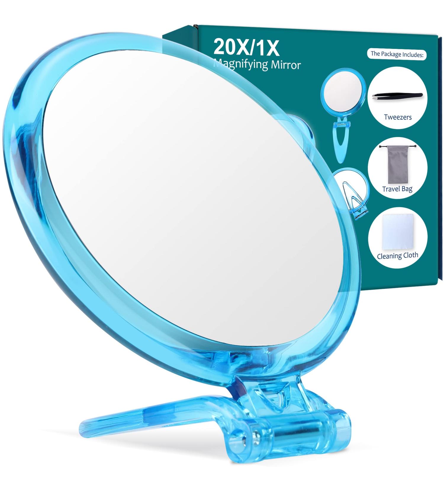 5-Inch 20X Magnifying Mirror | Two Sided | Folding Makeup Mirror for Makeup Application, Tweezing & Blackhead Removal - Blue - Buy Online on GoSupps.com