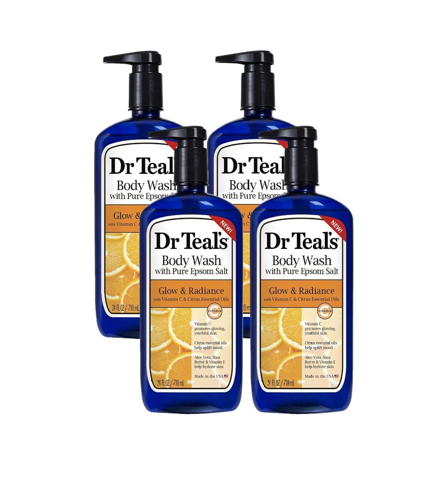 Dr Teal's Glow & Radiance with Vitamin C & Citrus Essential Oils Body Wash 24oz Pack of 4 Citrus 24 Fl Oz (Pack of 4)