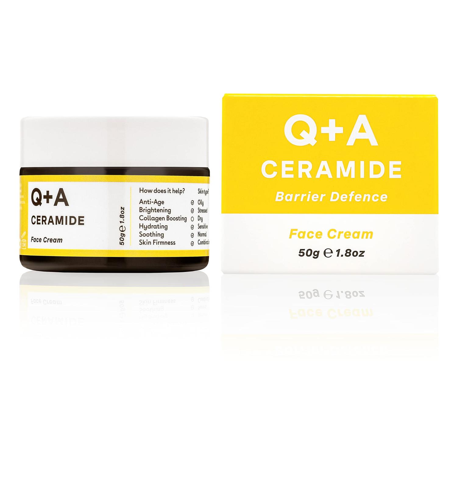 Q+A Ceramide Barrier Defence Face Cream a face moisturiser containing Cinamides Pro Vitamin-E and Squalane to improve skin moisturisation and elasticity 50g - Buy Online on GoSupps.com