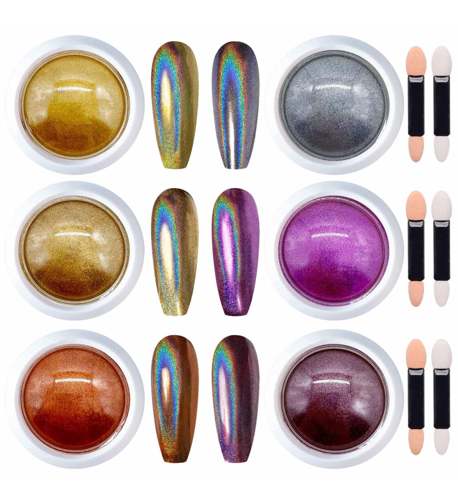 Chrome Nail Powder Set - Holographic Metallic Effect Glitter for Nail Art Design - 6 Boxes - Buy Online on GoSupps.com