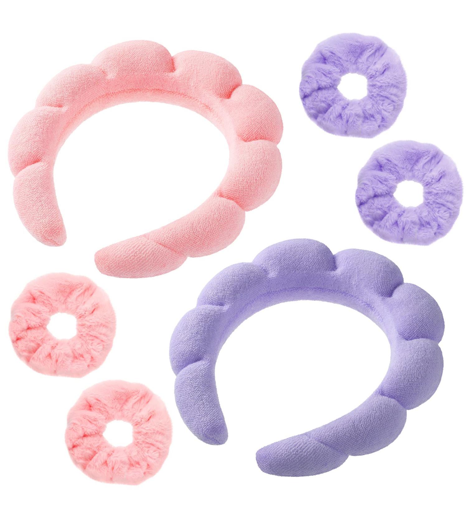 Retrowavy 6 Pcs Spa Headband for Women - Puffy Sponge Terry Cloth Makeup Headband - Skincare Hair Accessories (Pink Purple) - Buy Online on GoSupps.com