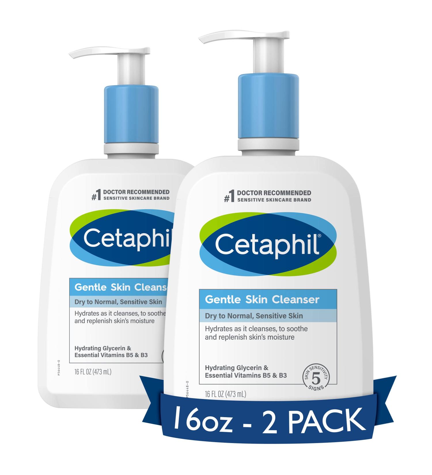 Cetaphil Hydrating Gentle Skin Cleanser 16 oz 2 Pack - Fragrance Free, Soap Free - For Dry to Normal Sensitive Skin - Buy Online on GoSupps.com