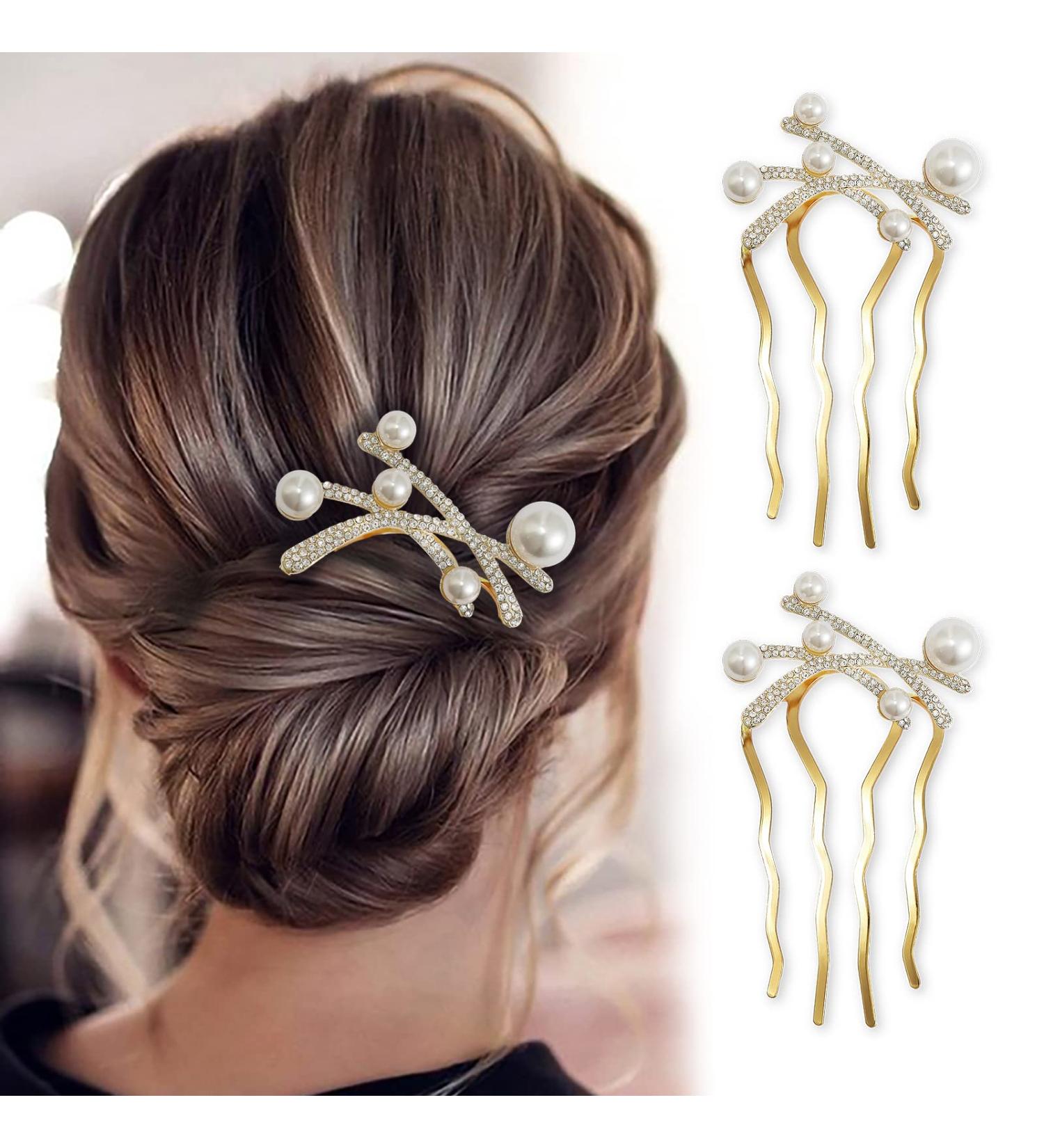 Chicamy Plug-In Combat Hair Crest - 4 Teeth Strass Socket Comb & Pearl Wedding Accessories for Women - 2 Pieces Silver Crystal Hair Accessories - Buy Online on GoSupps.com