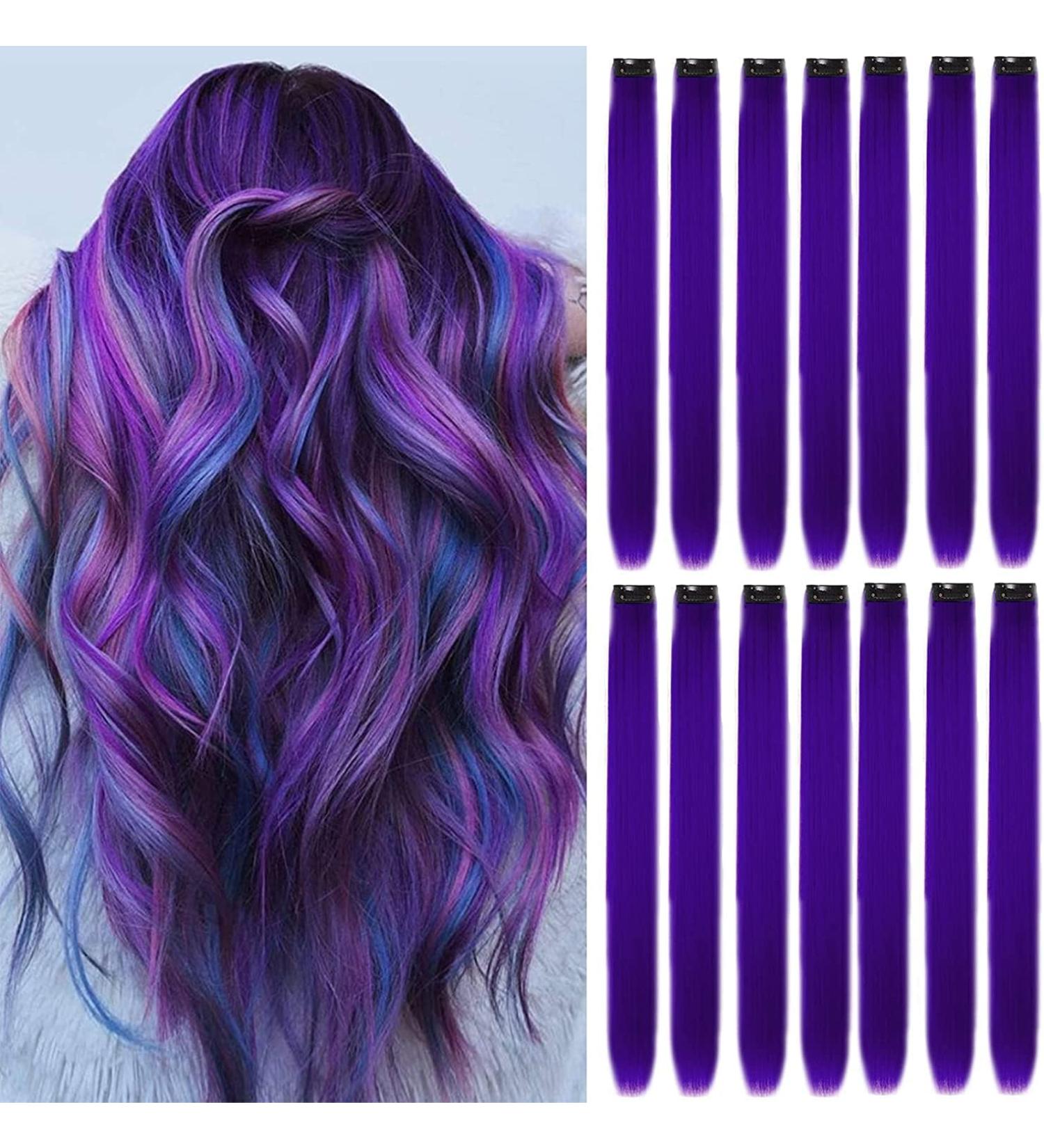 16 Pcs Colored Clip in Hair Extensions 22 Inch Colorful Highlights Hairpieces Straight & Long Heat-Resistant Synthetic Hair Accessories for Kid Girls Women Party Hair Decor (Purple) - Buy Online on GoSupps.com