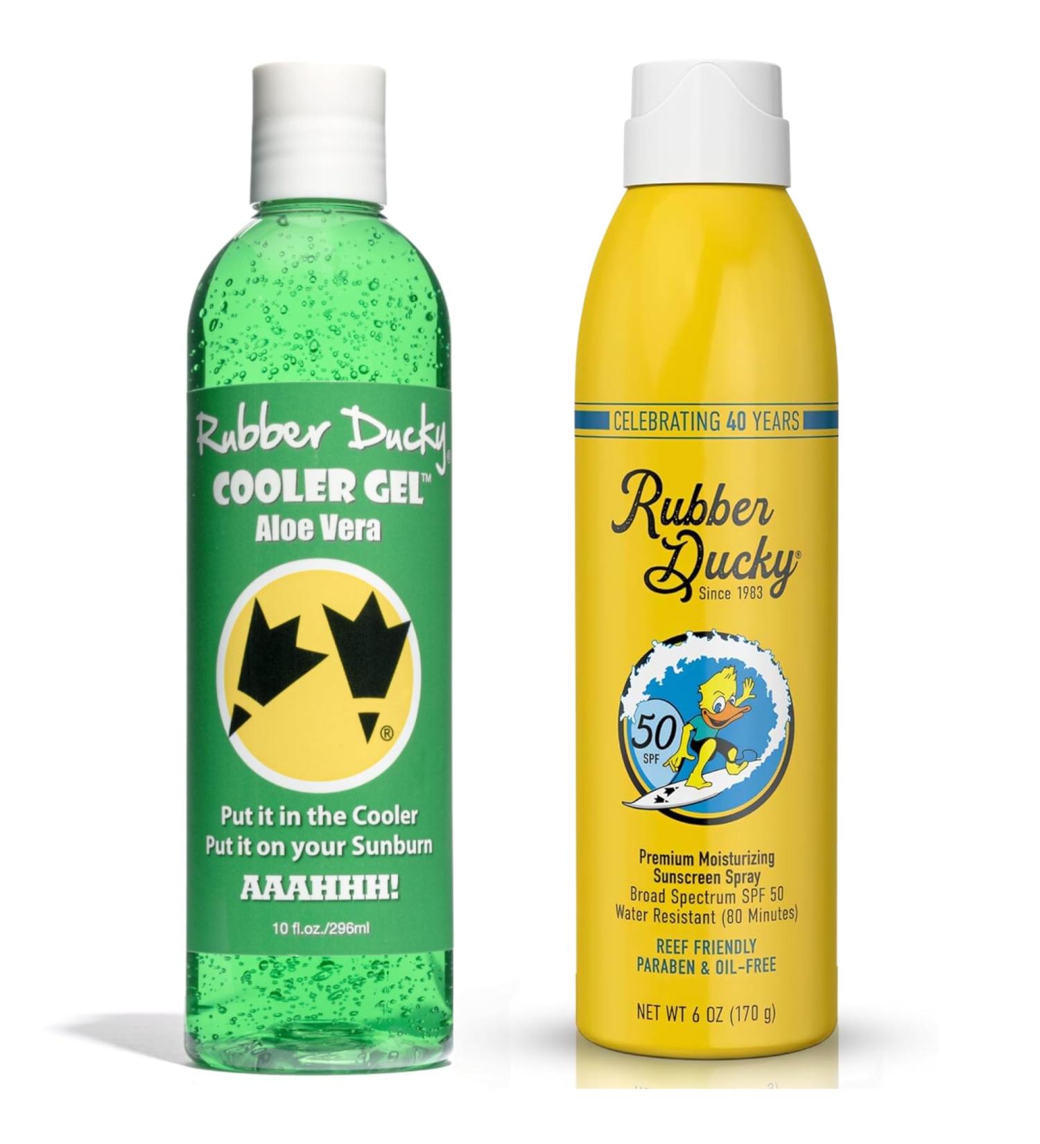 Bundle Rubber Ducky - SPF 50 Sunscreen Spray | Face and Body Spray Sunscreen (6 oz) + Cooler Gel - Sunburn Relief |Soothing Aloe Vera Gel (10 oz) - Buy Online on GoSupps.com