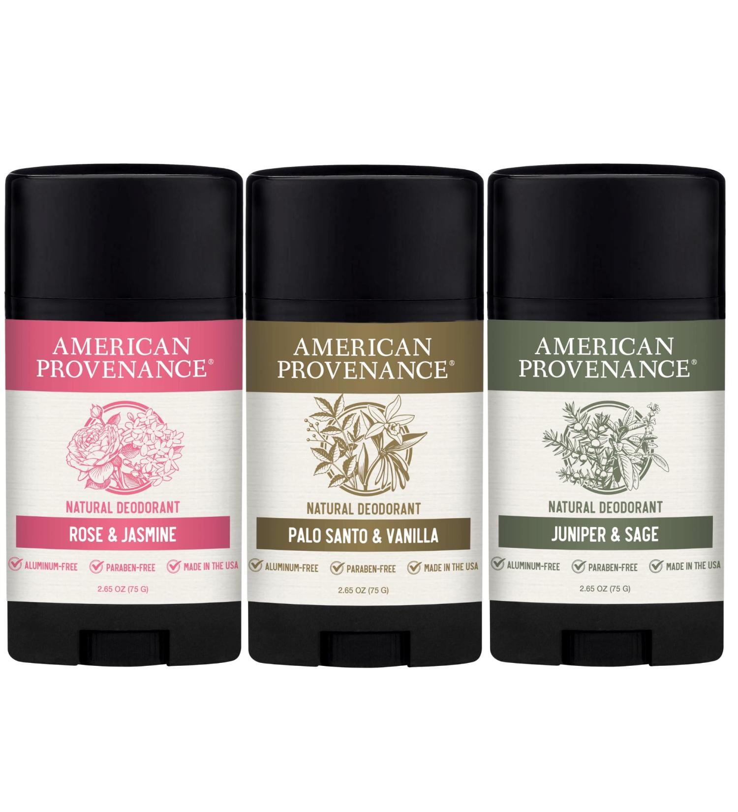 American Provenance Rose & Jasmine Palo Santo & Vanilla and Juniper & Sage Deodorant Bundle - Buy Online on GoSupps.com