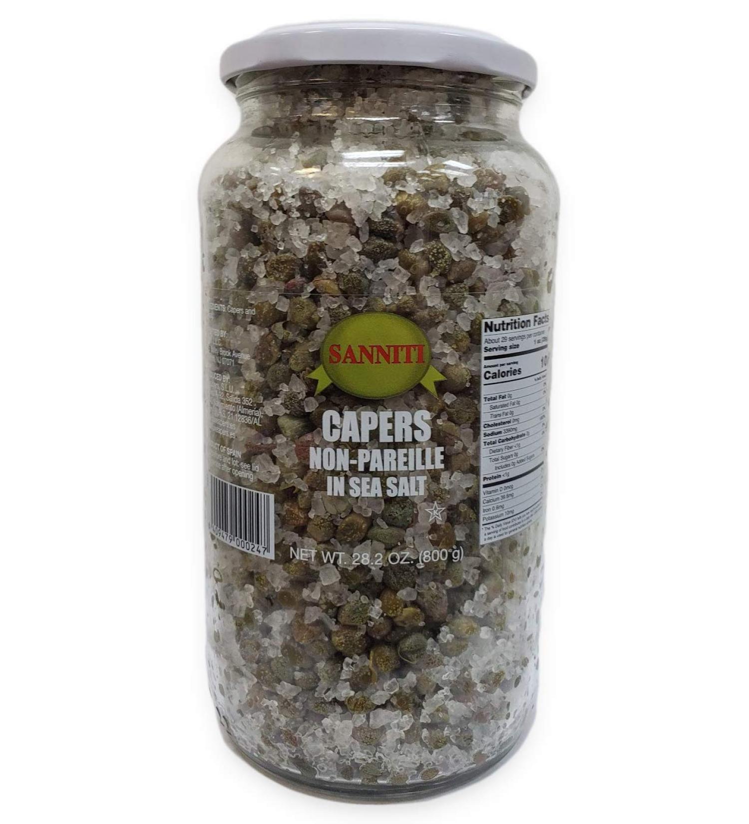 Sanniti Spanish Capers Non-Pareille in Sea Salt 28.2 oz - Premium Quality Capers for Gourmet Cooking - Buy Online on GoSupps.com