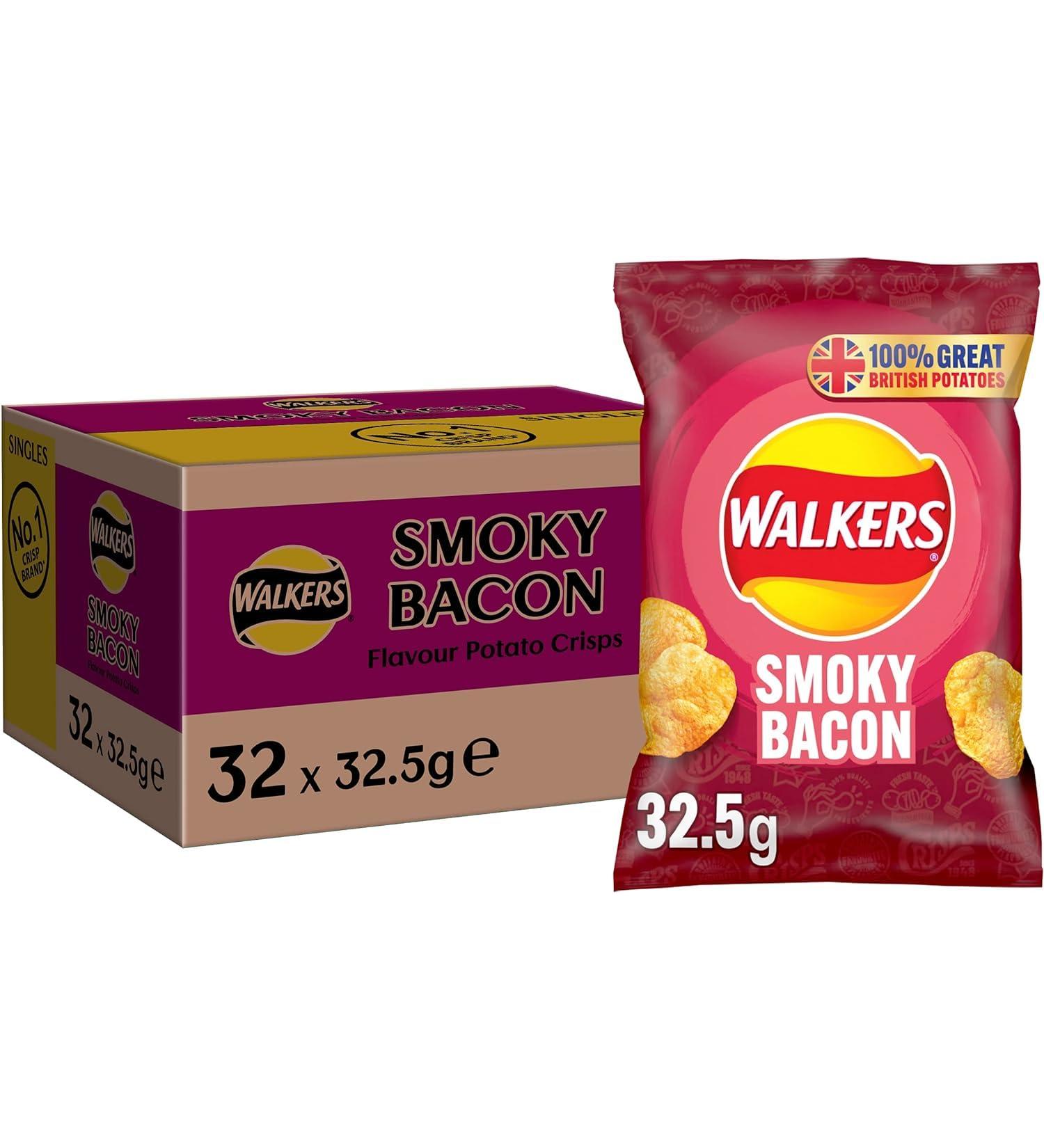 Walkers Smoky Bacon Crisps 32x32.5g (Wholesale Box) - Buy Online on GoSupps.com
