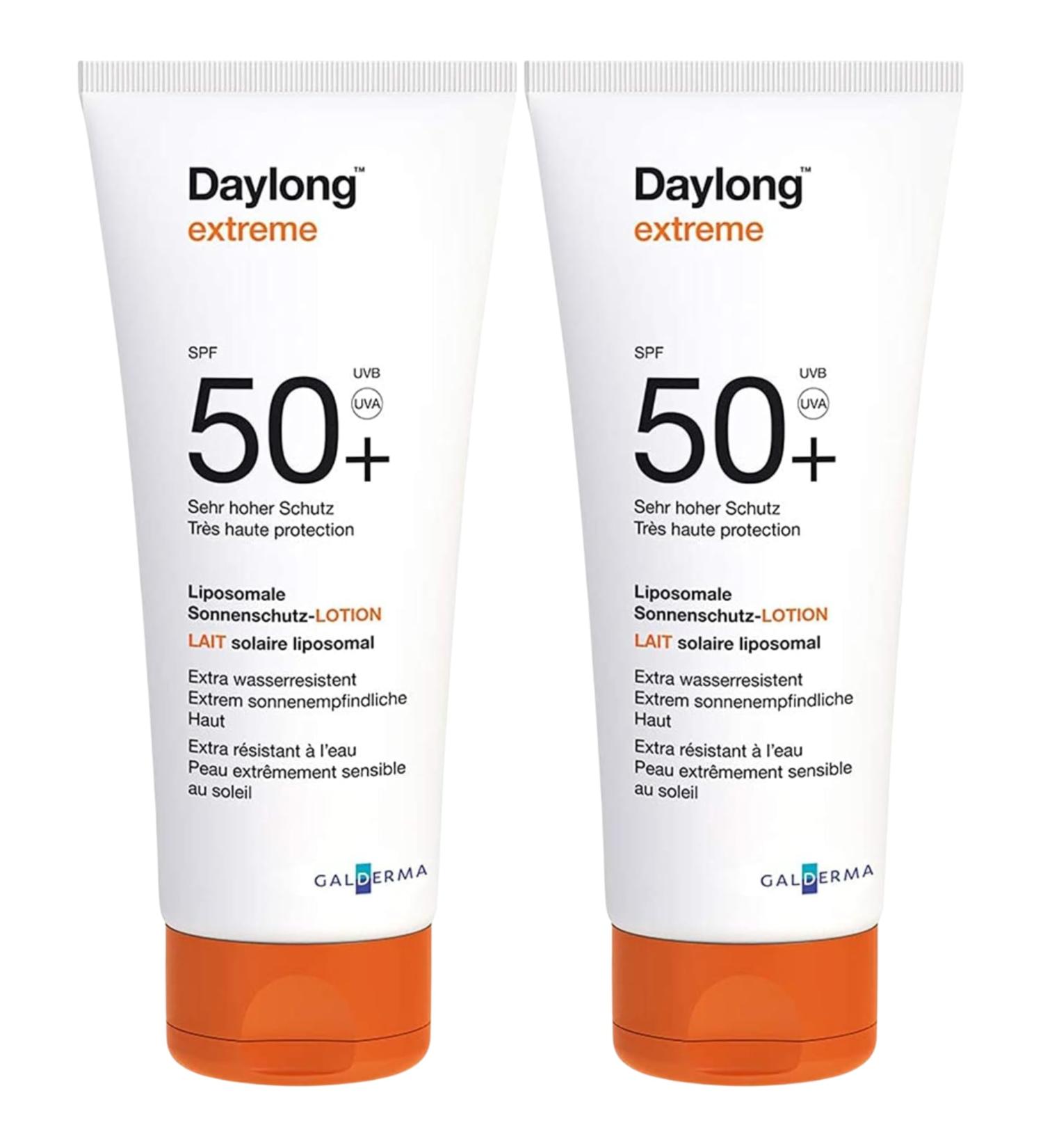 DAYLONG | Extreme milk SPF 50+ | Very high protection | High tolerance liposomal formula | Non-greasy & non-sticky milk texture | Extremely water resistant | Fragrance free | Set of 2x100ML