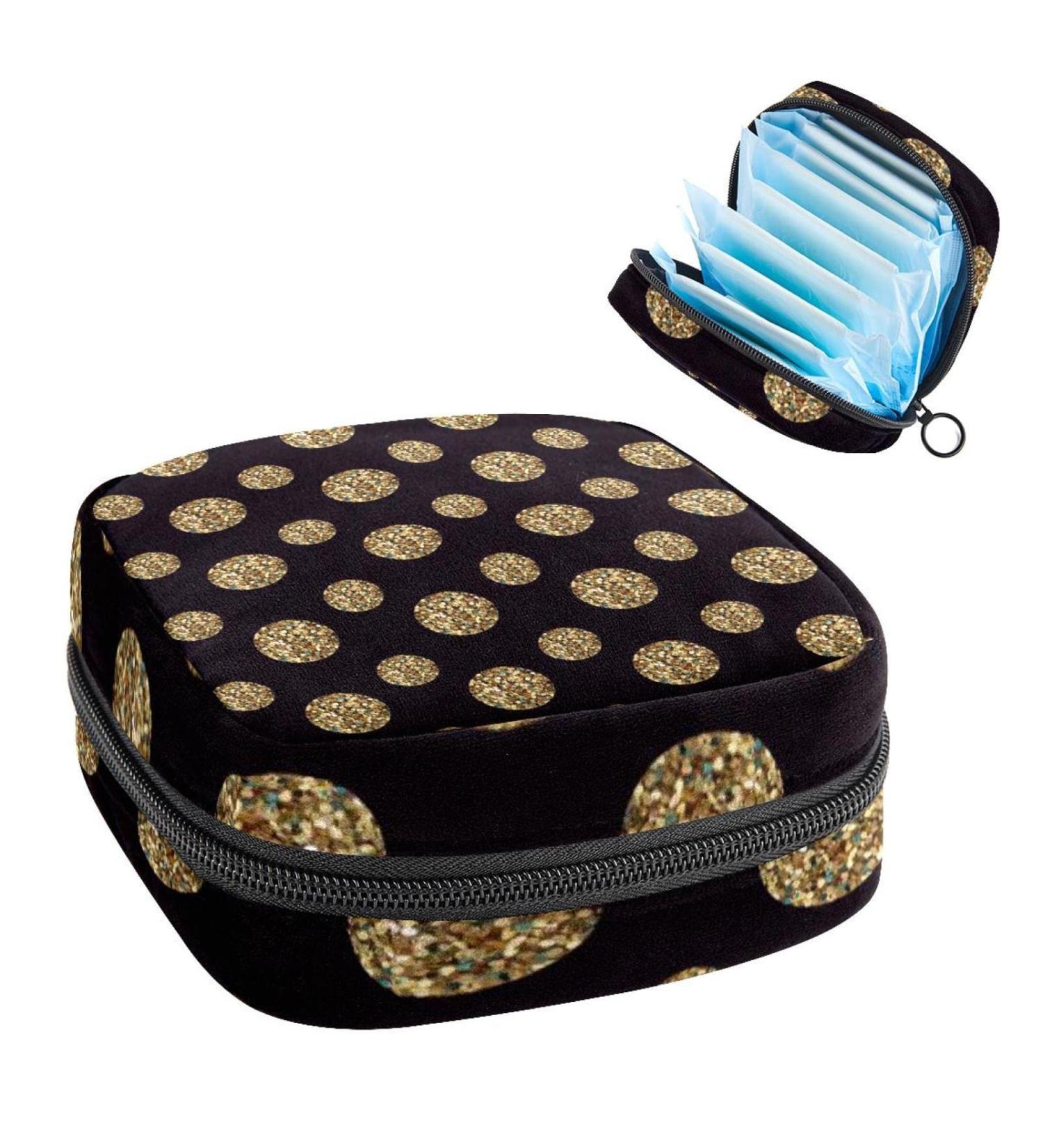 Polka Dot Black & Gold Menstrual Cup Bag - Portable Feminine Storage Pockets for Women & Teens - Multi-Colored Tampon Holder - Buy Online on GoSupps.com