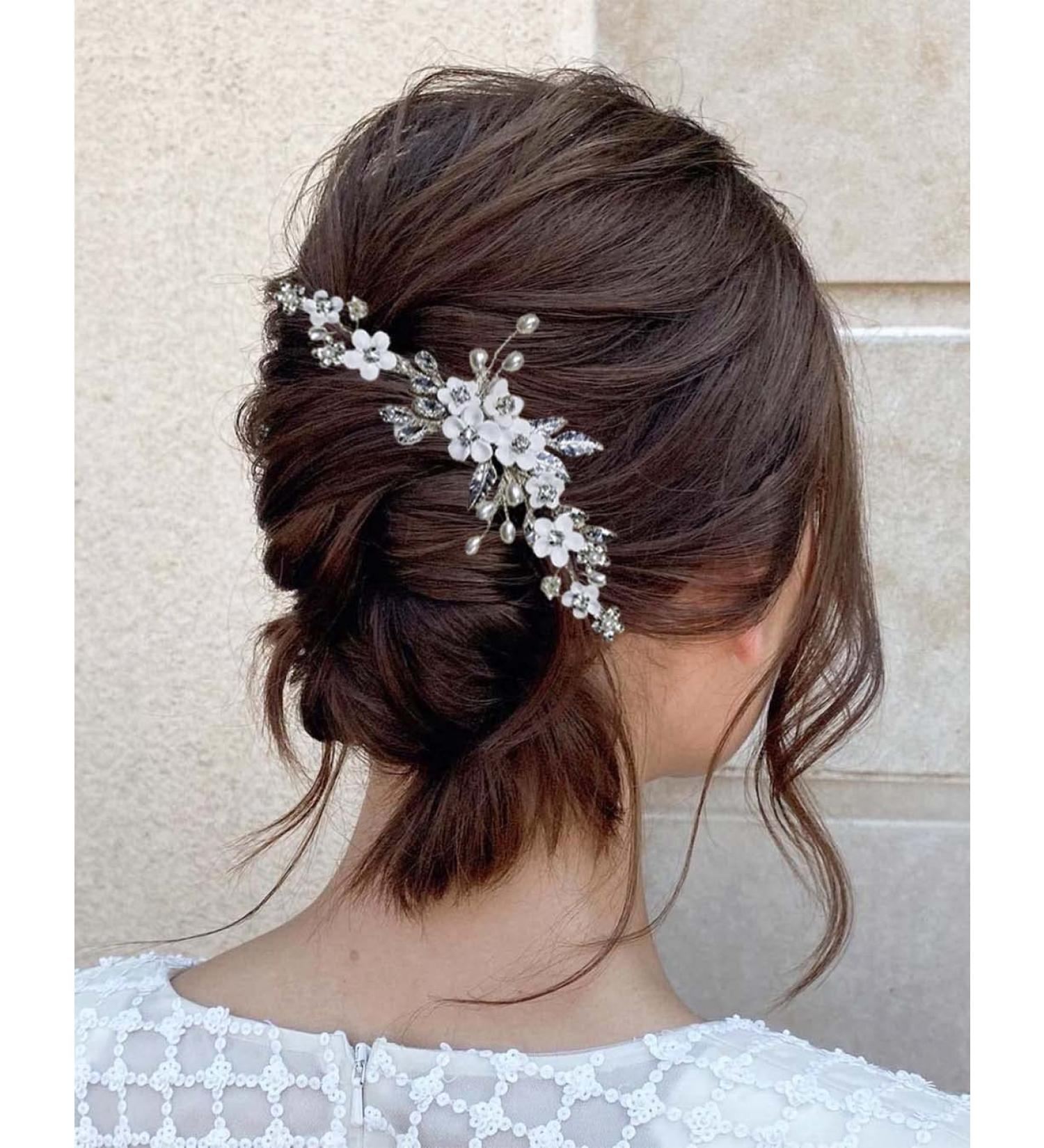 Unicra Silver Flower Hairpins - Crystal & Pearl Hair Accessories for Weddings | 3-Piece Set for Brides & Bridesmaids - Buy Online on GoSupps.com