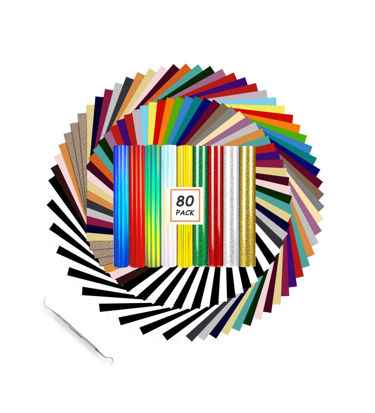 HTVRONT HTV Heat Transfer Vinyl Bundle: 80 Pack 12 x 10 Iron on Vinyl for T-Shirt 39 Assorted Colors with Vinyl Accessories Tweezers for Cricut Silhouette Cameo or Heat Press Machine 1 count (Pack of 80) 80 - Buy Online on GoSupps.com