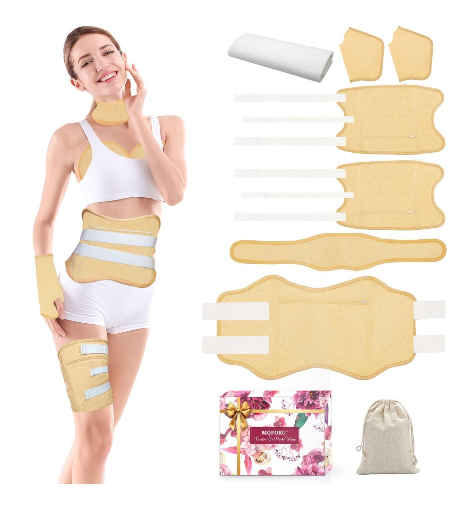 MQFORU Castor Oil Pack Wrap Kit - 8PCs Reusable with Velcro Fastener | Liver Detox & Digestive Health - Buy Online on GoSupps.com