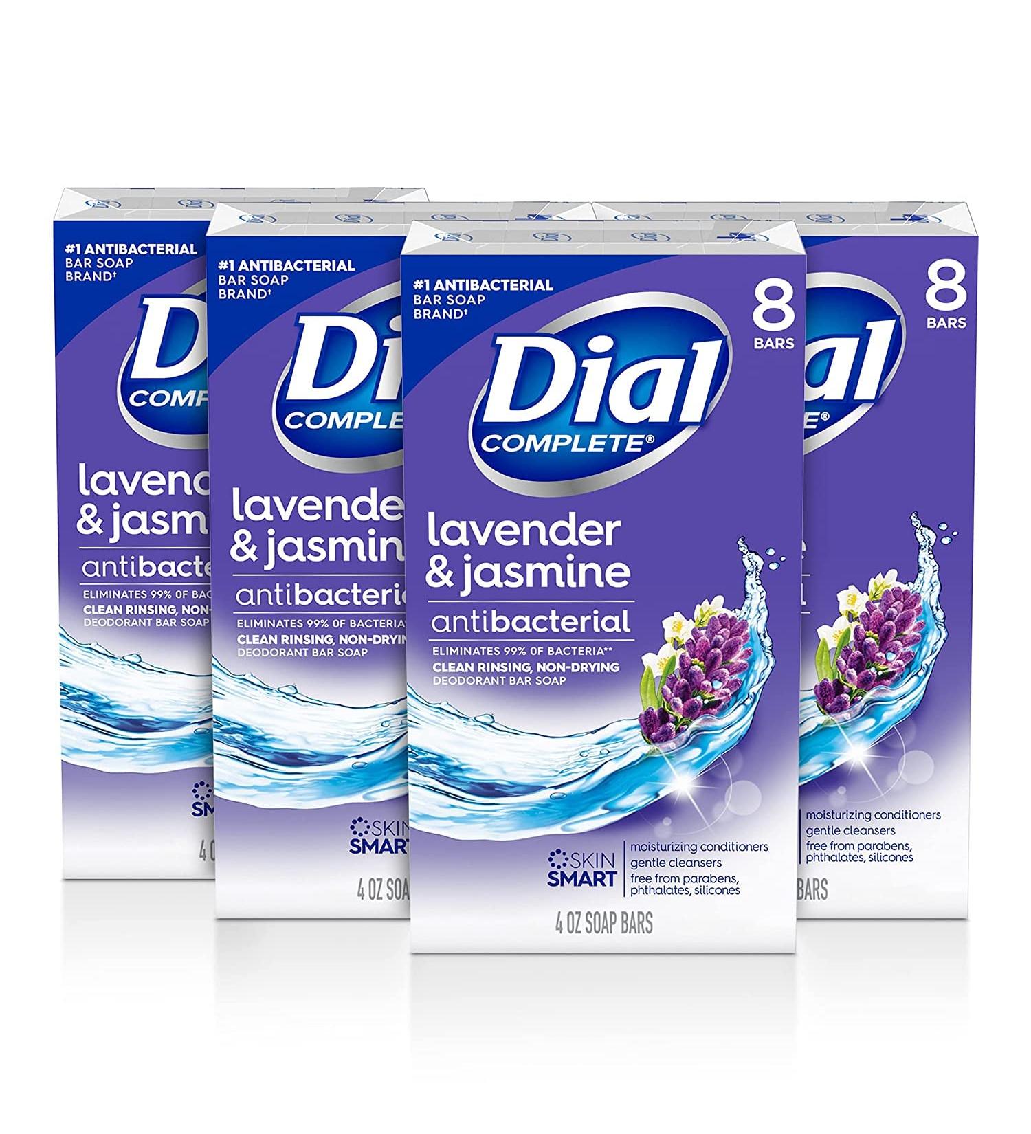 Dial Complete Antibacterial Bar Soap, Lavender & Jasmine Scent, 4 Oz - 8 Count (Pack of 4) - Buy Online on GoSupps.com