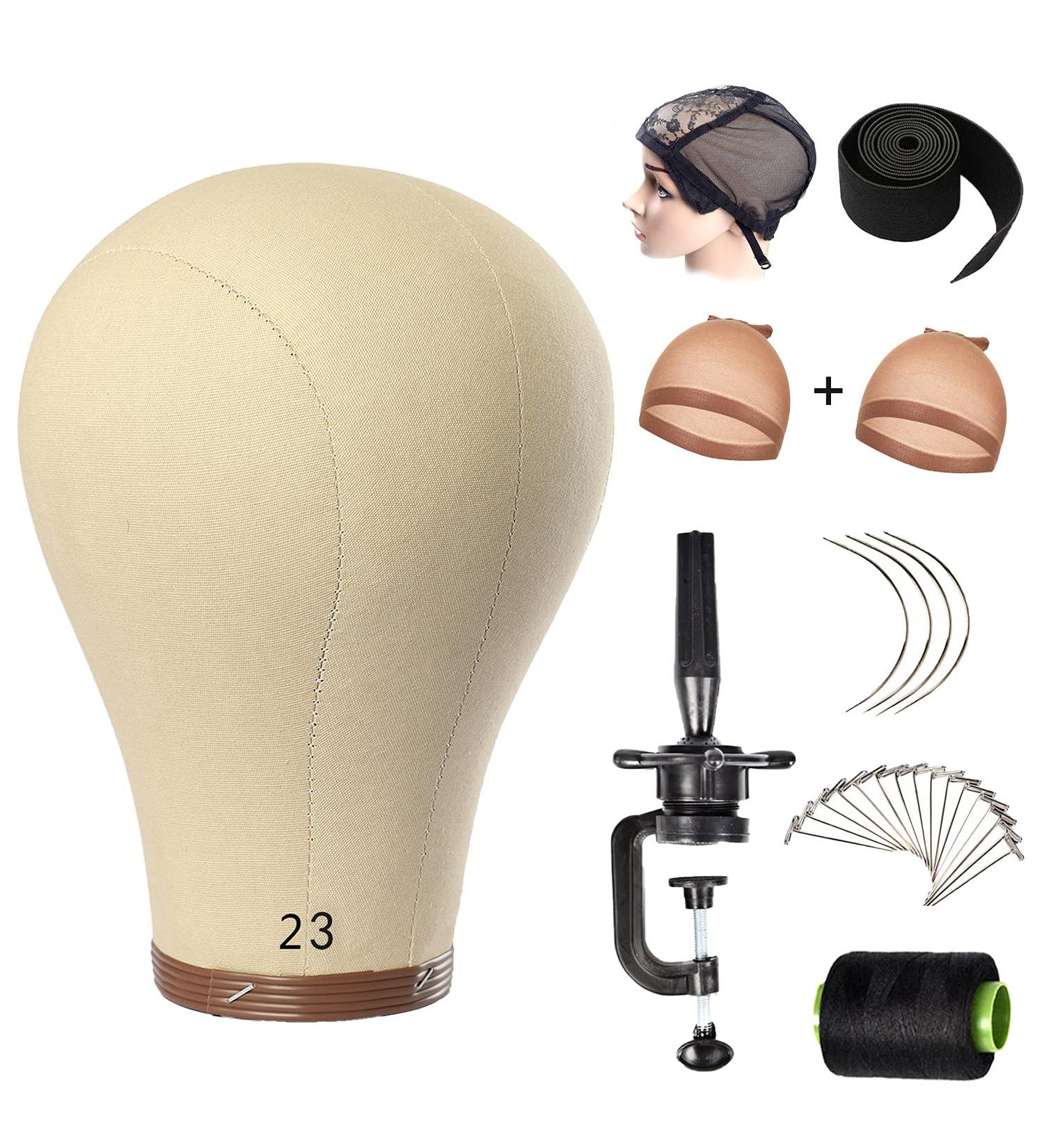 Wig Head Stand Mannequin | 23 Inch Cork Canvas Dome Block Head | Styling and Display Wigs with Stand | Brown - Buy Online on GoSupps.com