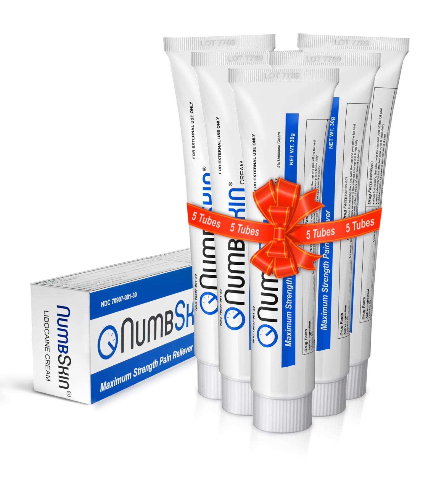 Numbskin 5% Lidocaine Numbing Cream - Maximum Strength Pain Relief for Tattoos - 5 Pack, 30g Each - Buy Online on GoSupps.com