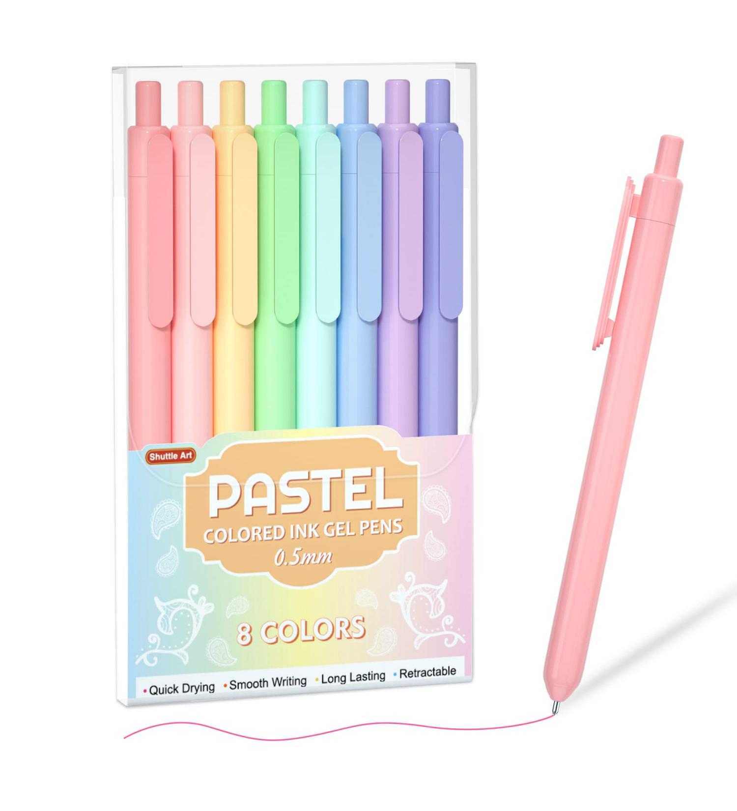 Shuttle Art Retractable Gel Pens - 8 Pastel Colors, 0.5mm Fine Point - Ideal for Writing, Drawing, Journaling - Quick Drying, Cute Design - Pack of 8 - Buy Online on GoSupps.com