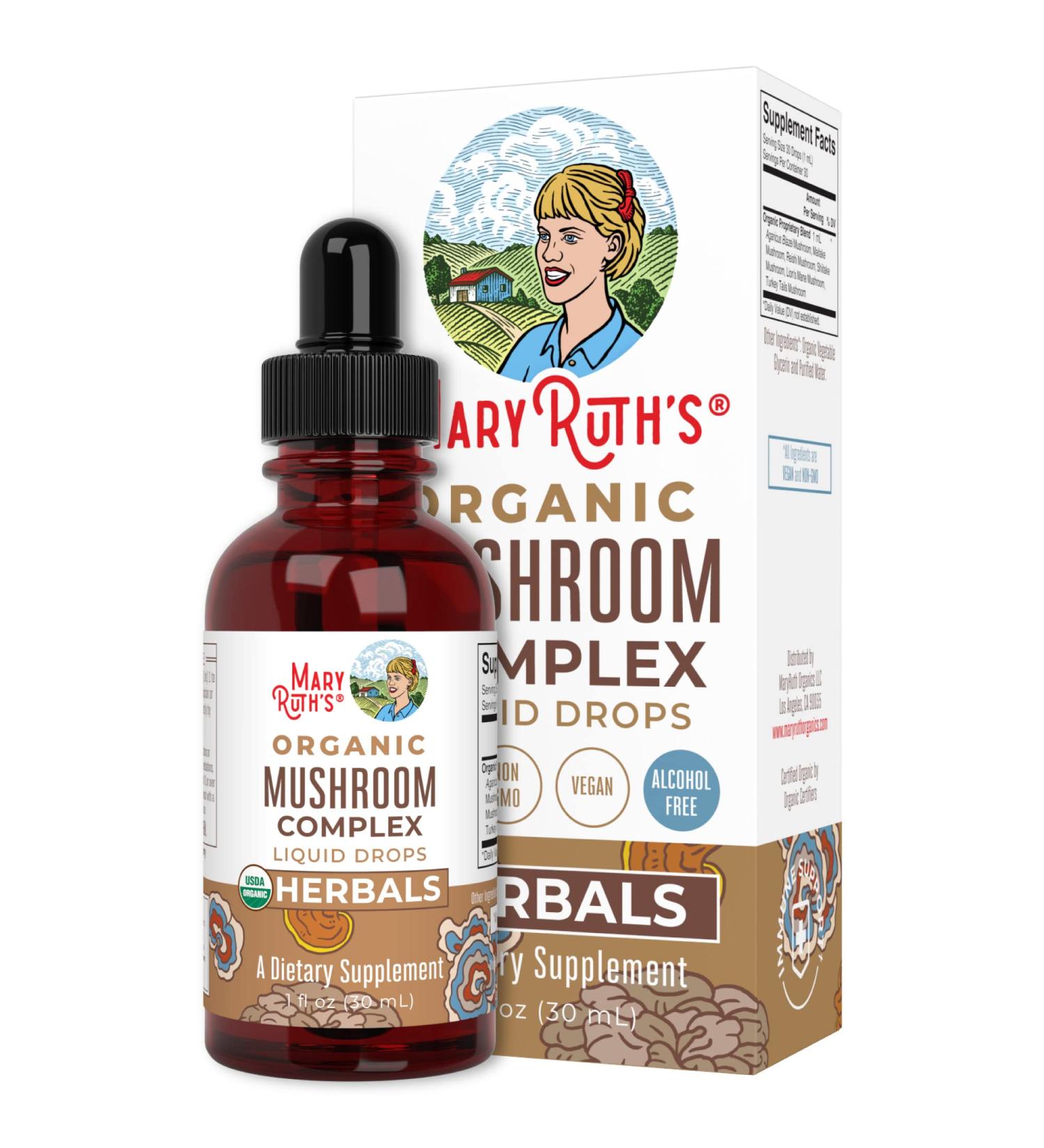MaryRuth's USDA Organic Mushroom Complex Liquid Drops | Immune Support, Cognitive Function, & Stress Relief | Non-GMO, Vegan, Alcohol-Free Tincture - 1oz - Buy Online on GoSupps.com