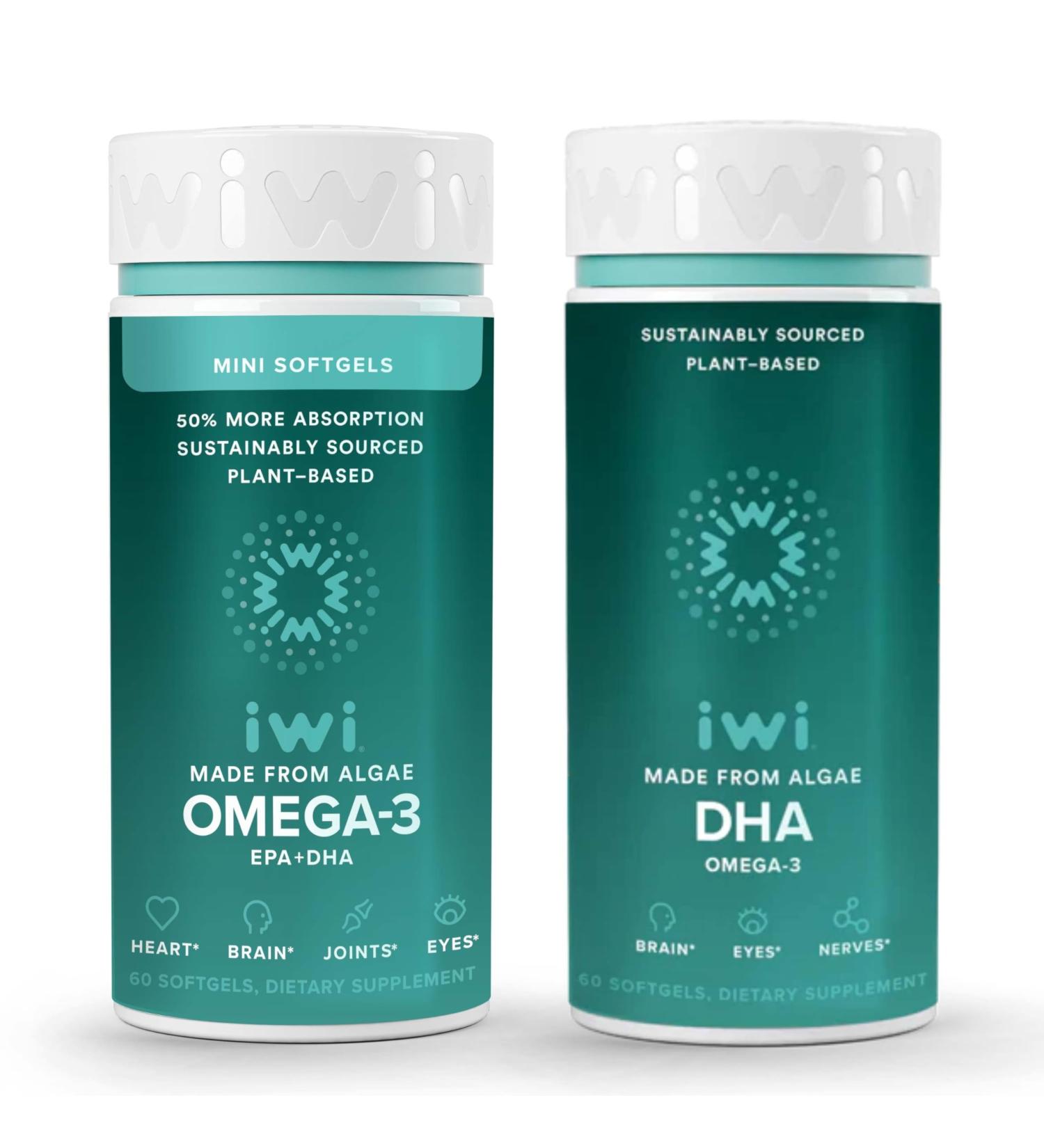 Iwi Omega-3 Minis & DHA Omega-3 Bundle 30 Servings Vegan Plant-Based Algae Omega 3 Krill & Fish Oil Alternative No Fishy Aftertaste - Buy Online on GoSupps.com