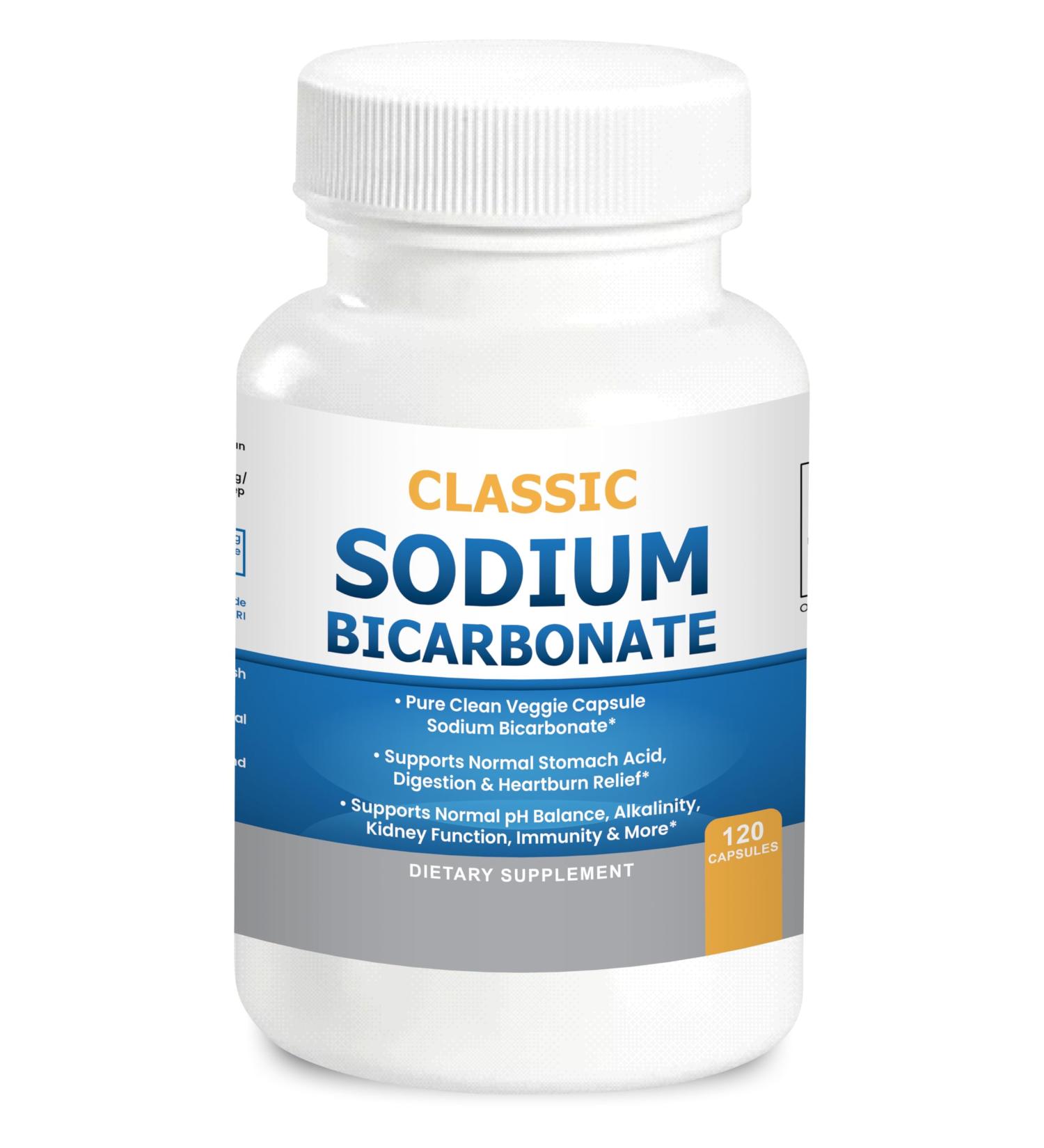 Classic Sodium Bicarbonate 650mg | Natural Organic Pills for Stomach Acid Relief | 120 Capsules - Buy Online on GoSupps.com