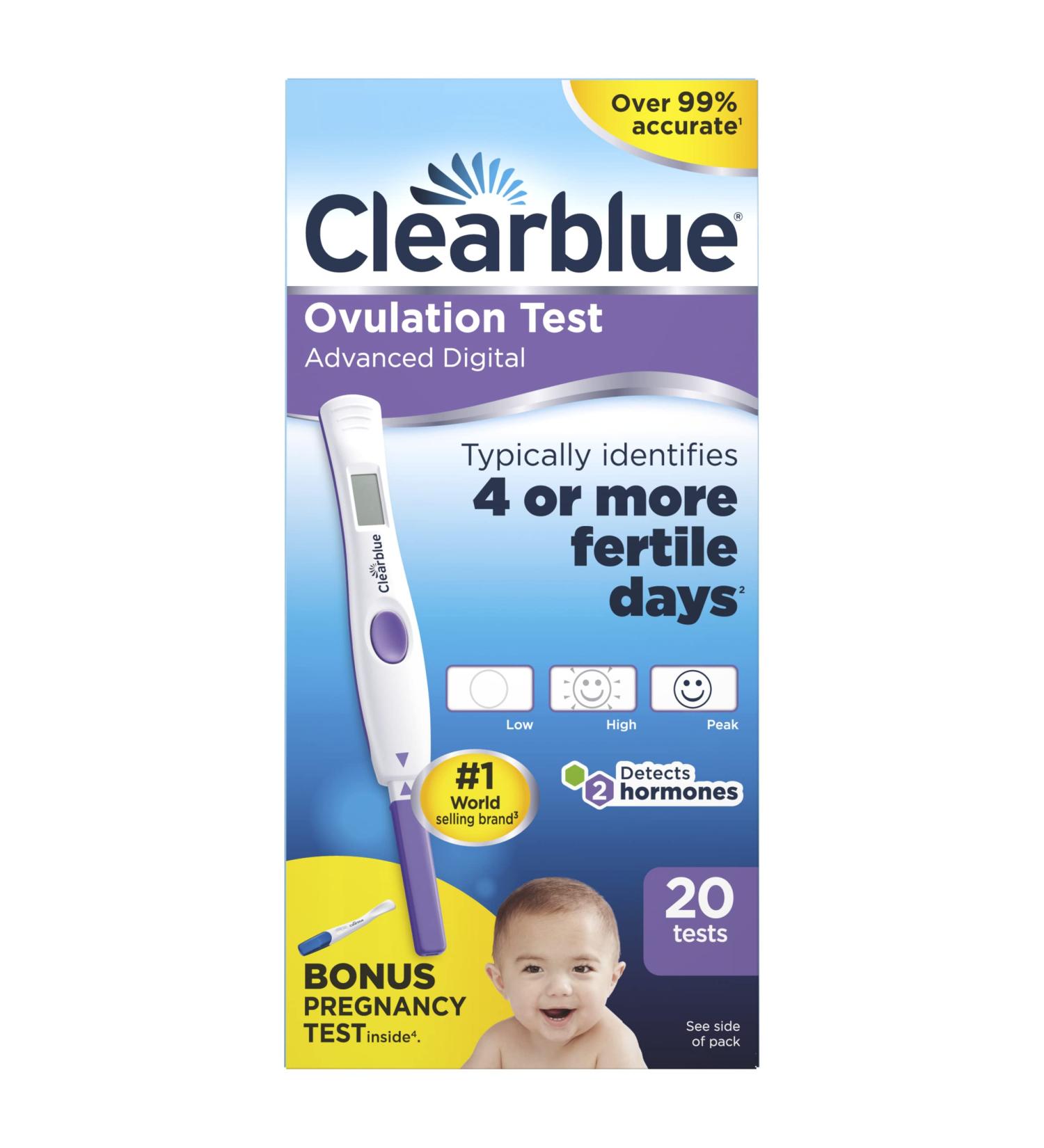 Clearblue Advanced Digital Ovulation Test Kit Plus Bonus Rapid Detection Pregnancy Test 20 Ovulation Tests & 1 Pregnancy Test 20 count (Pack of 1) - Buy Online on GoSupps.com