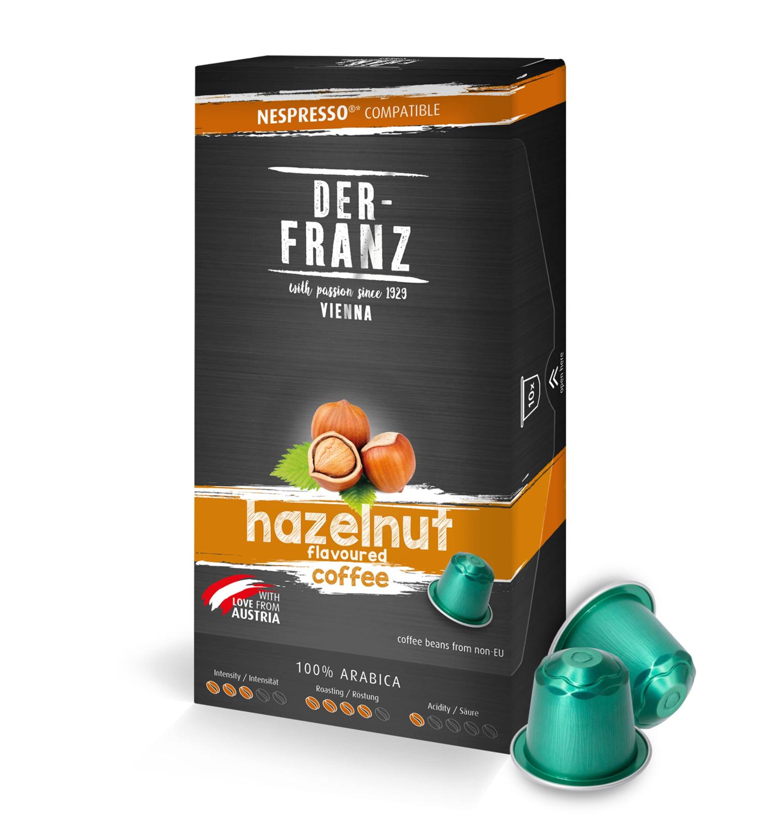  Der-Franz Nespresso Compatible Coffee Capsules 1 x 10 Capsules Hazelnut Flavoured - Buy Online on GoSupps.com