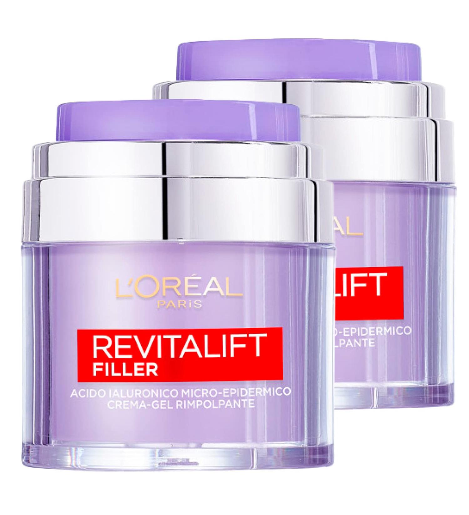 L'Or al Paris Revitalift Filler Rejuvenating Nourishing and Moisturizing Face Cream-Gel with Hyaluronic Acid for All Skin Types - 2 x 50 ml Jars - Buy Online on GoSupps.com