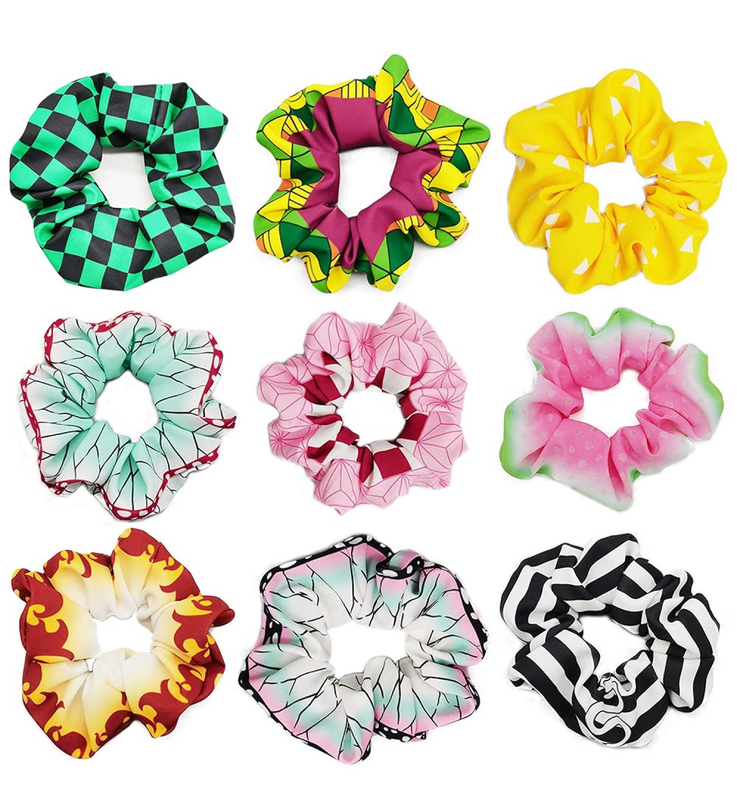 Colorful Hair Scrunchies Set - 9 Pcs Anime Hair Bow Ponytail Holders for Women and Girls - Buy Online on GoSupps.com