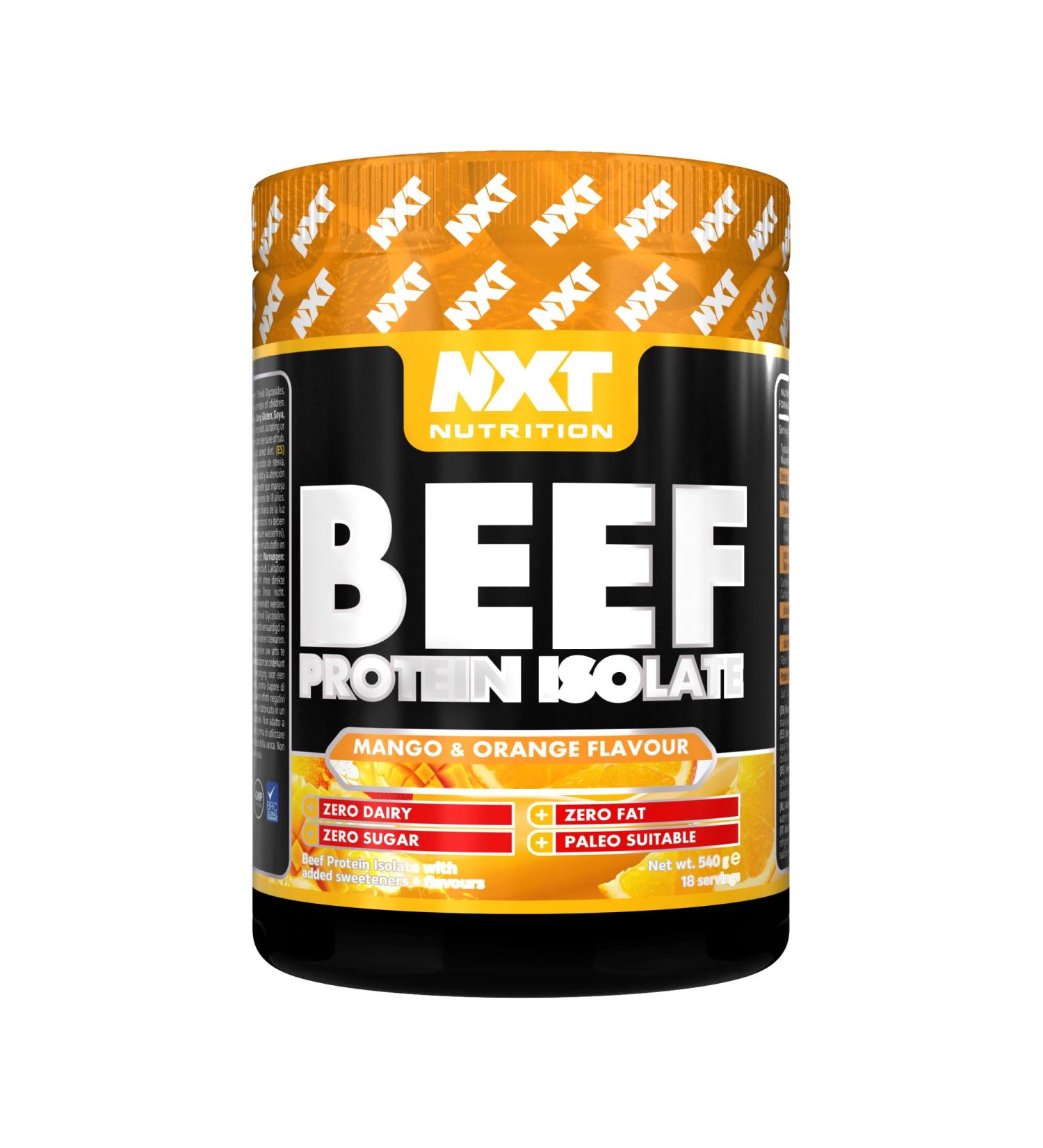 NXT Beef Protein Isolate 540g - High Protein Powder in Natural Amino Acids - Paleo Keto Friendly - Dairy and Gluten Free | 540g | Mango & Orange - Buy Online on GoSupps.com