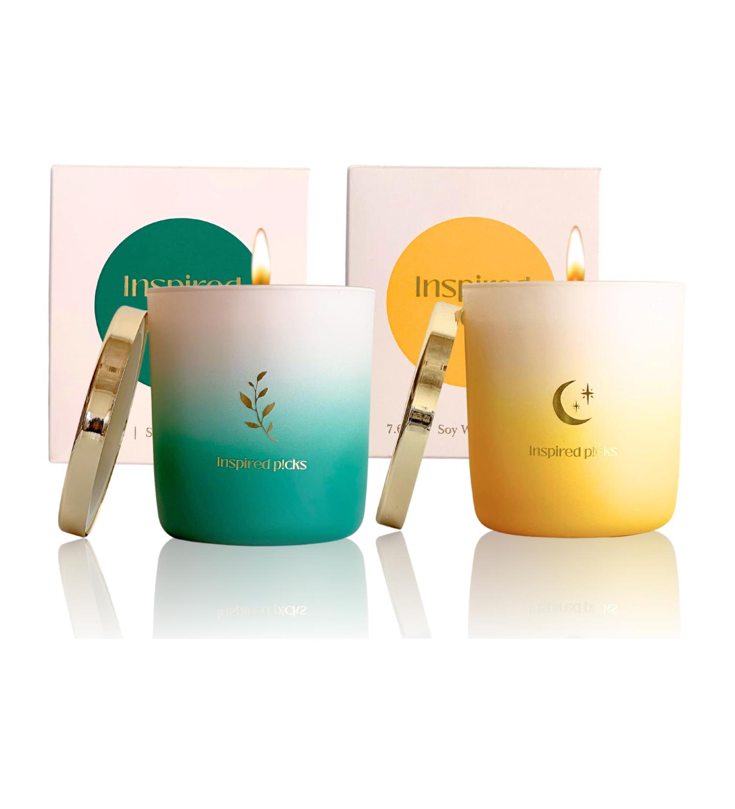 Uplift Spirits Candle Gift Set Green Gold Leaf & Wood Sage Yellow Gold Moon & Grapefruit Perfect International Shipping - Buy Online on GoSupps.com