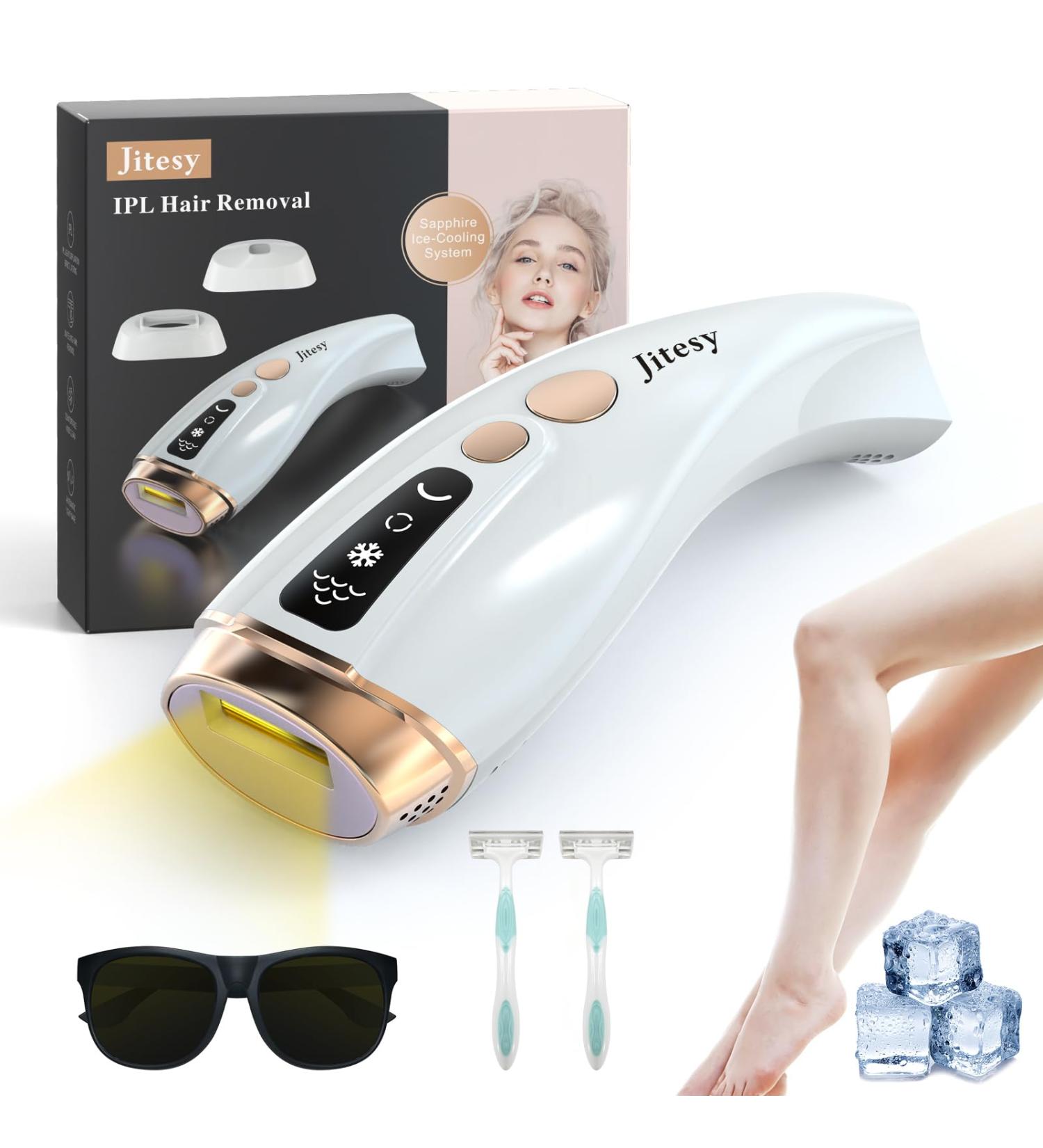 Jitesy IPL Hair Removal Device with Sapphire Ice Cooling System - 999,999 Flashes - Permanent Hair Removal for Face, Body, Men, Women - 6 Energy Levels - Buy Online on GoSupps.com