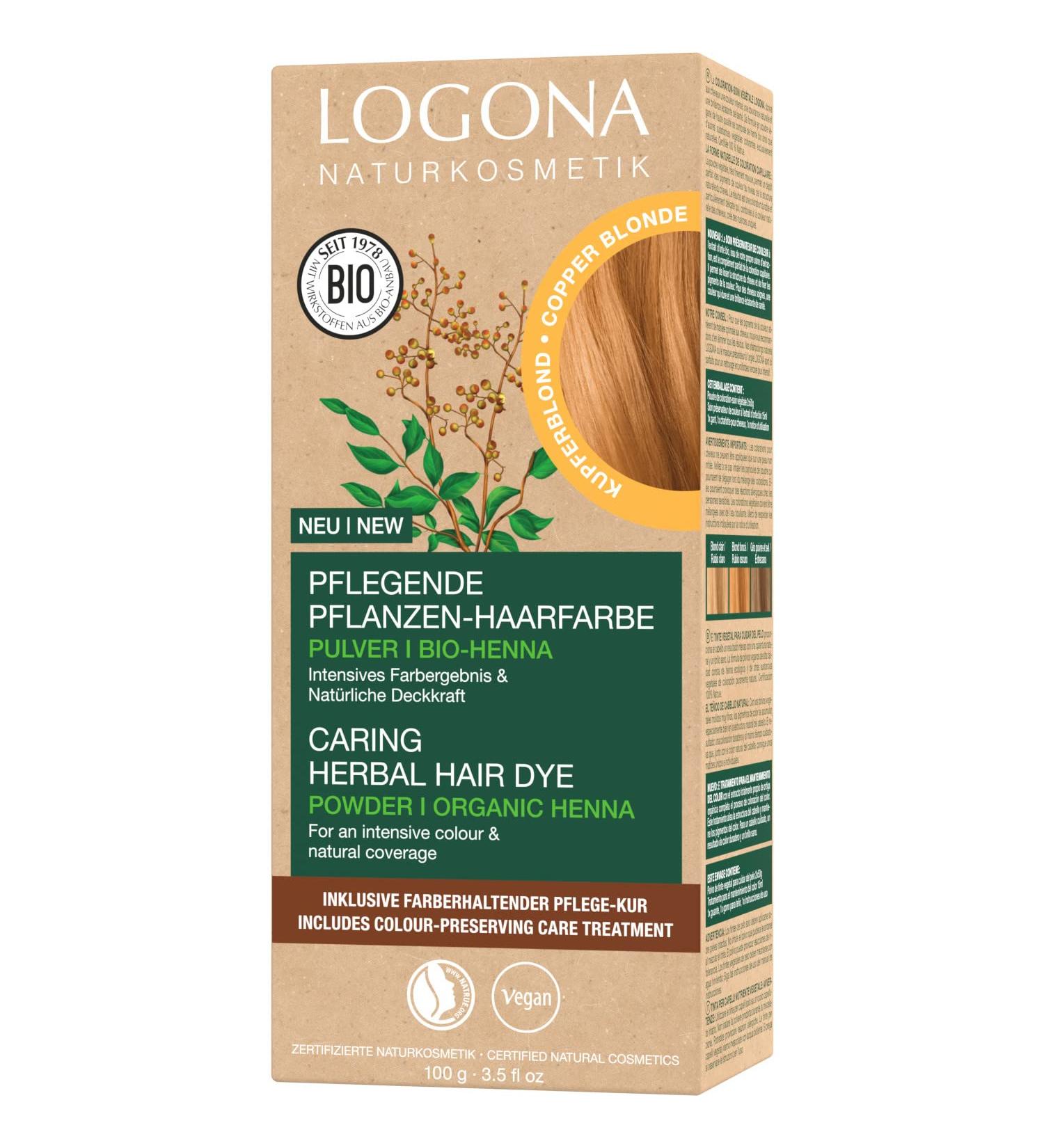 Logona Natural Cosmetics Nursing Plant Hair Color | Vegan Copper Blonde Powder | Organic Henna for Shine | 100g - Buy Online on GoSupps.com