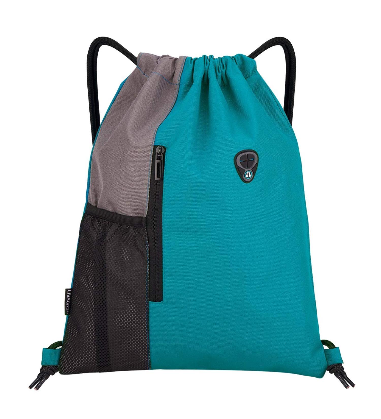 LIVACASA Waterproof Drawstring Backpack with USB Port and Headphone Hole - Grey/Blue - Buy Online on GoSupps.com