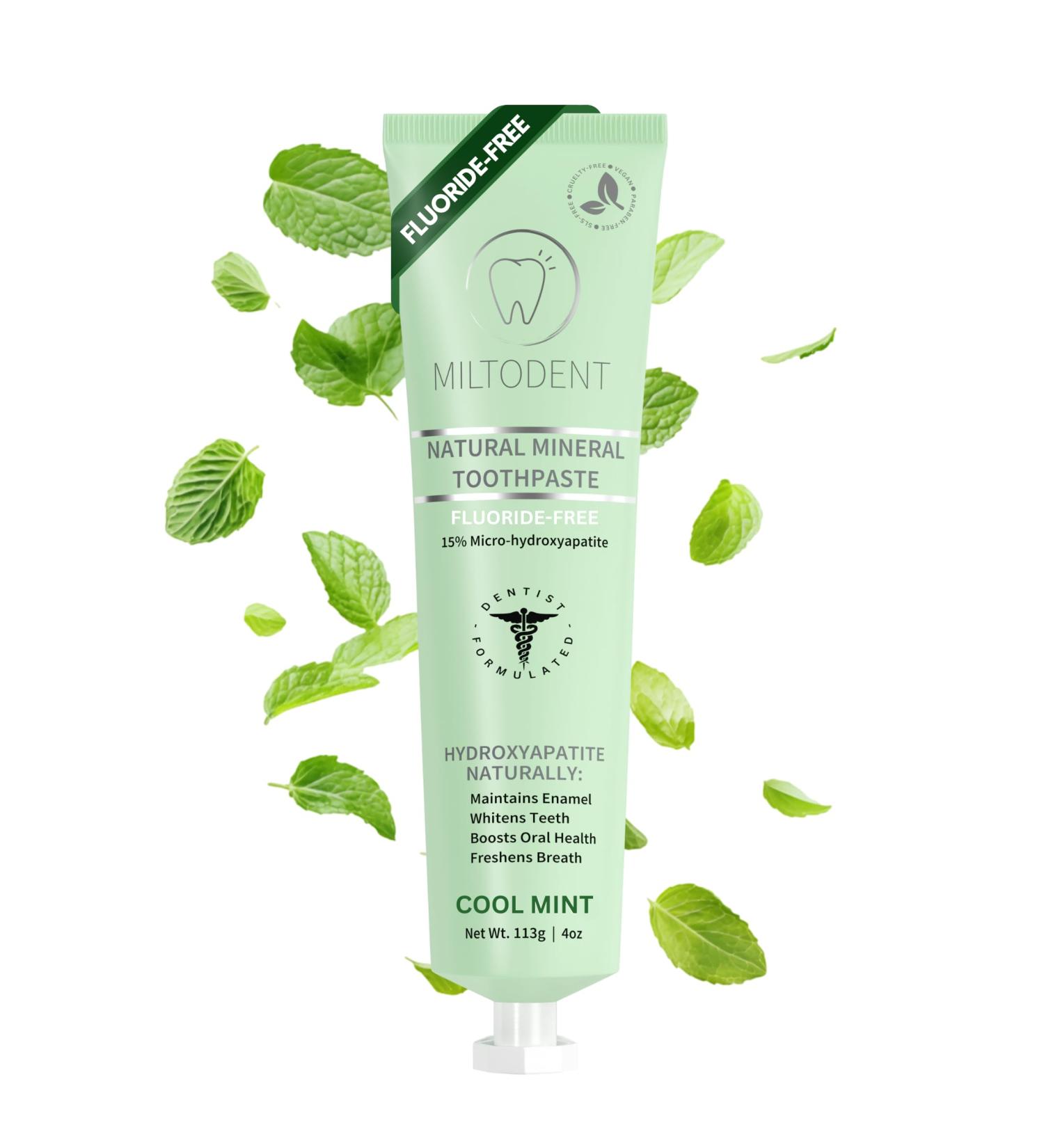 Hydroxyapatite Toothpaste MILTODENT 15% Micro-Hydroxyapatite Premium Toothpaste Fluoride-Free, Foam-Free, Natural Mineralizing | Safe Alternative to Nano-Hydroxyapatite | SLS-Free & Paraben-free 4oz 4 Ounce (Pack of 1) - Buy Online on GoSupps.com