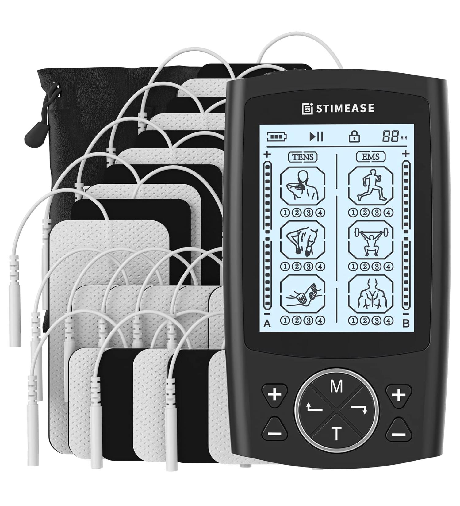 Stimease TENS Unit: 24 Modes Dual Channel TENS EMS Muscle Stimulator with 20 Electrode Pads - Buy Online on GoSupps.com