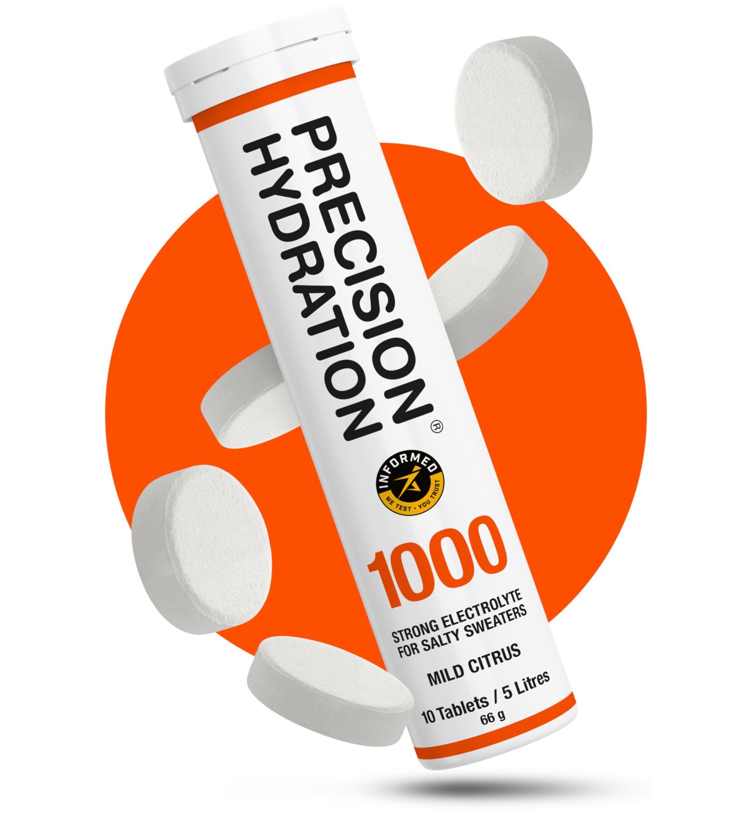 Precision Hydration Electrolyte Tablets - Multi Strength Effervescent Hydration Tablets - Combats Cramp - Low Calorie Gluten Free Vegan/Vegetarian Friendly (1 Tube 1000mg/L - Orange Tube) - Buy Online on GoSupps.com