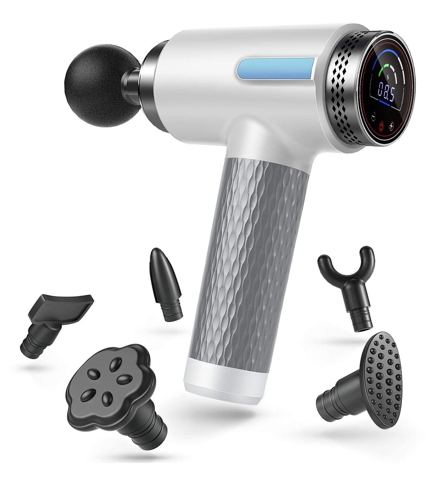 Deep Tissue Percussion Massage Gun for Athletes - Pain Relief with Brushless Motor & 6 Heads | White - Buy Online on GoSupps.com
