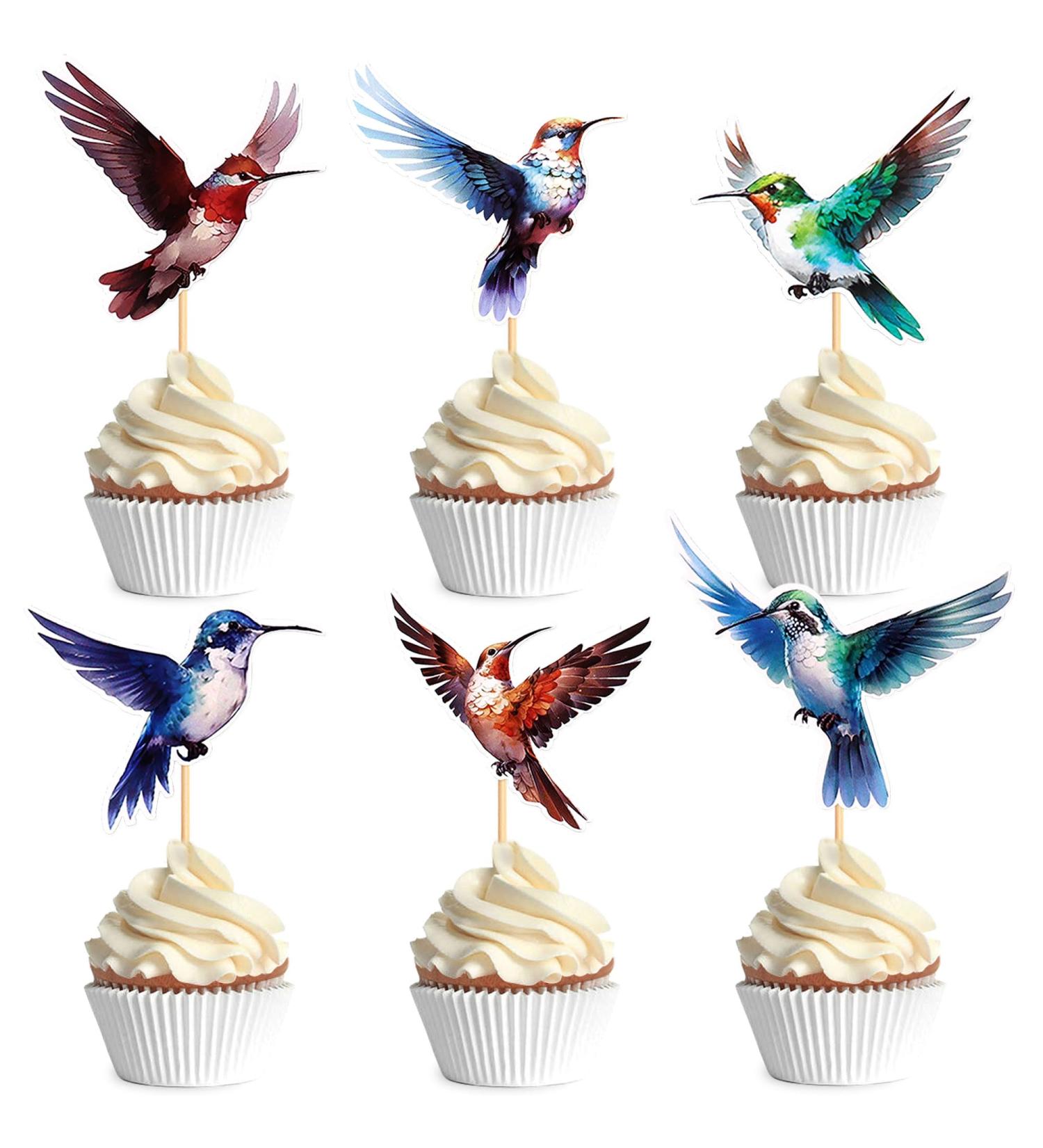 Cyodoos 24pcs Hummingbird Cupcake Topper Green Flying Bird Nature Theme Decor Supplies Baby Shower Boys Girls Happy Birthday Party Decorations Supplies - Buy Online on GoSupps.com