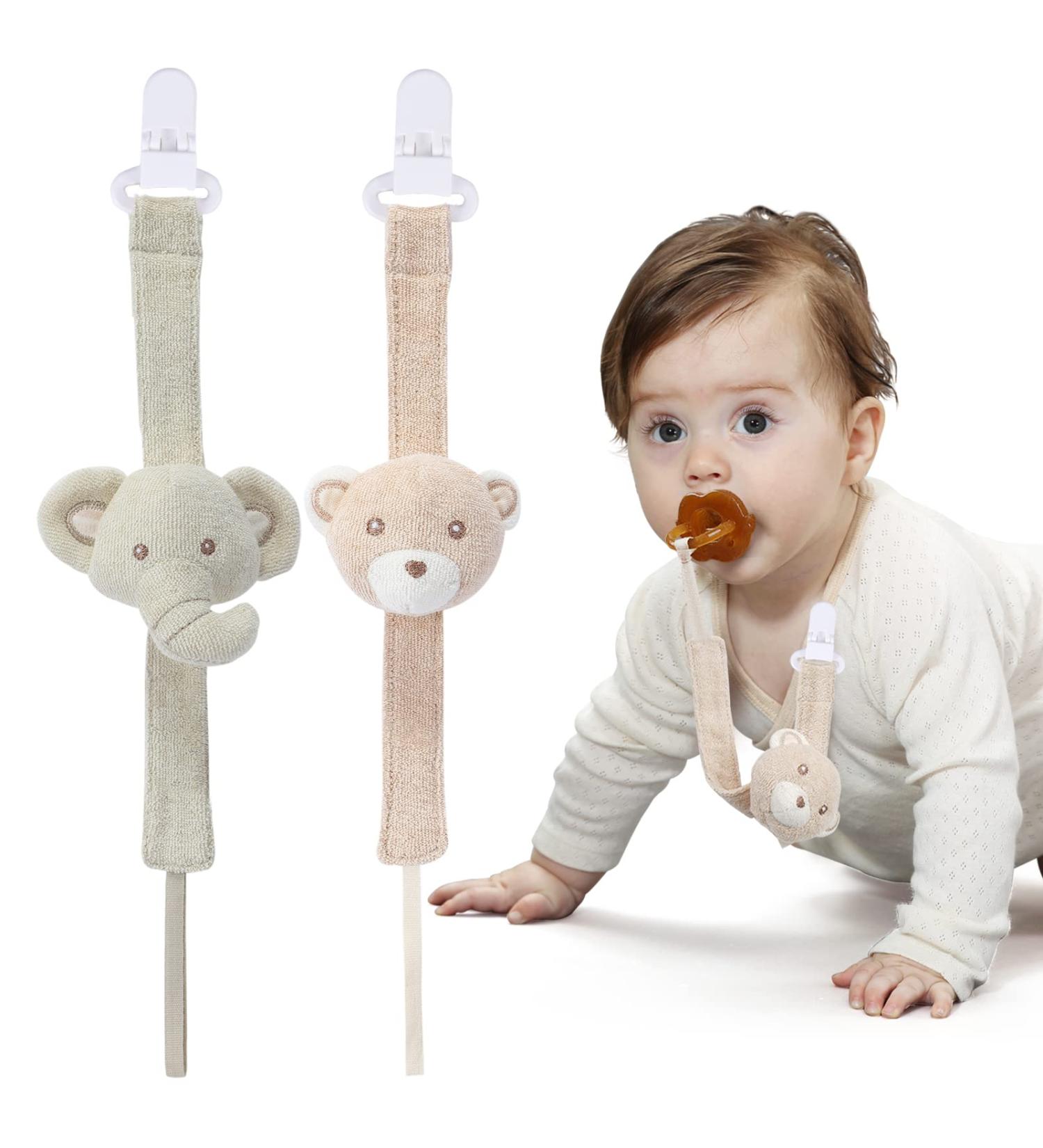 COTTONBEBE Pacifier Clip 2 Pack - Elephant & Bear Design | Baby Pacifier Holder for Boys and Girls | Fits Various Pacifiers & Teething Toys | Ideal Baby Gift - Buy Online on GoSupps.com