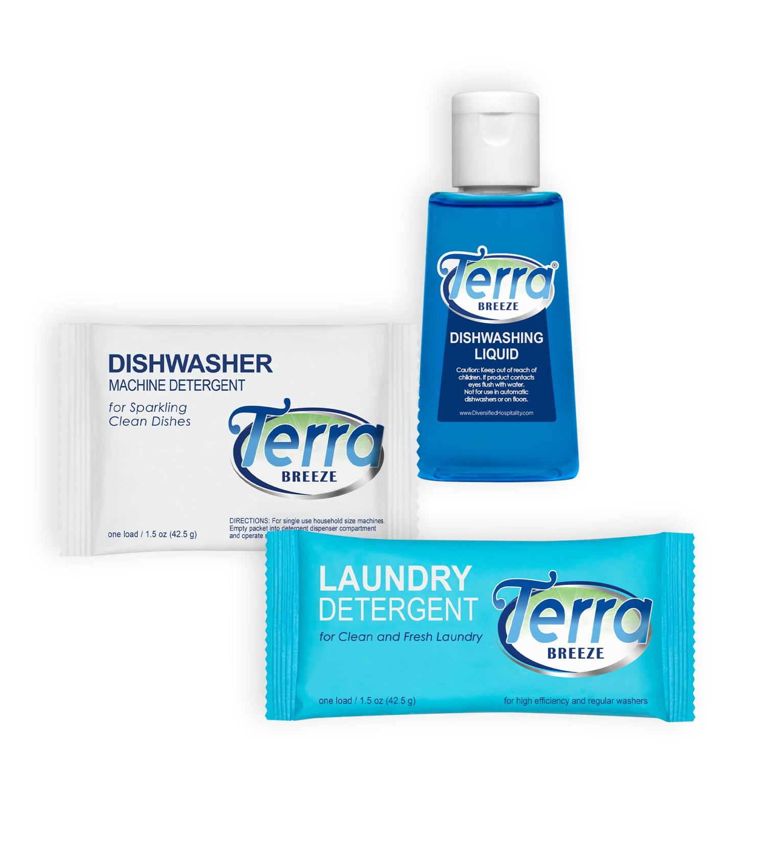 Travel Laundry & Dish Soap Set | Terra Breeze 1-Shoppe All-in-One Kit for AirBnB & Rentals | 180 Premeasured Packets for Easy Cleaning - Buy Online on GoSupps.com
