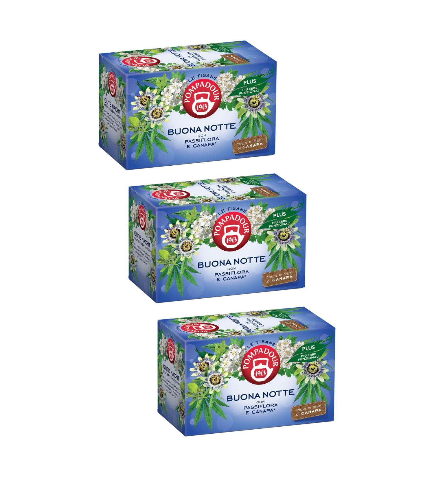  Pompadour Pompadour | Good Night Herbal Tea | Aromatic Herbs with Lemon Balm Lemongrass Hawthorn - 3 x 18 Filters (118.8 Gr) | Caffeine Free Sleep Herbal Tea - Buy Online on GoSupps.com